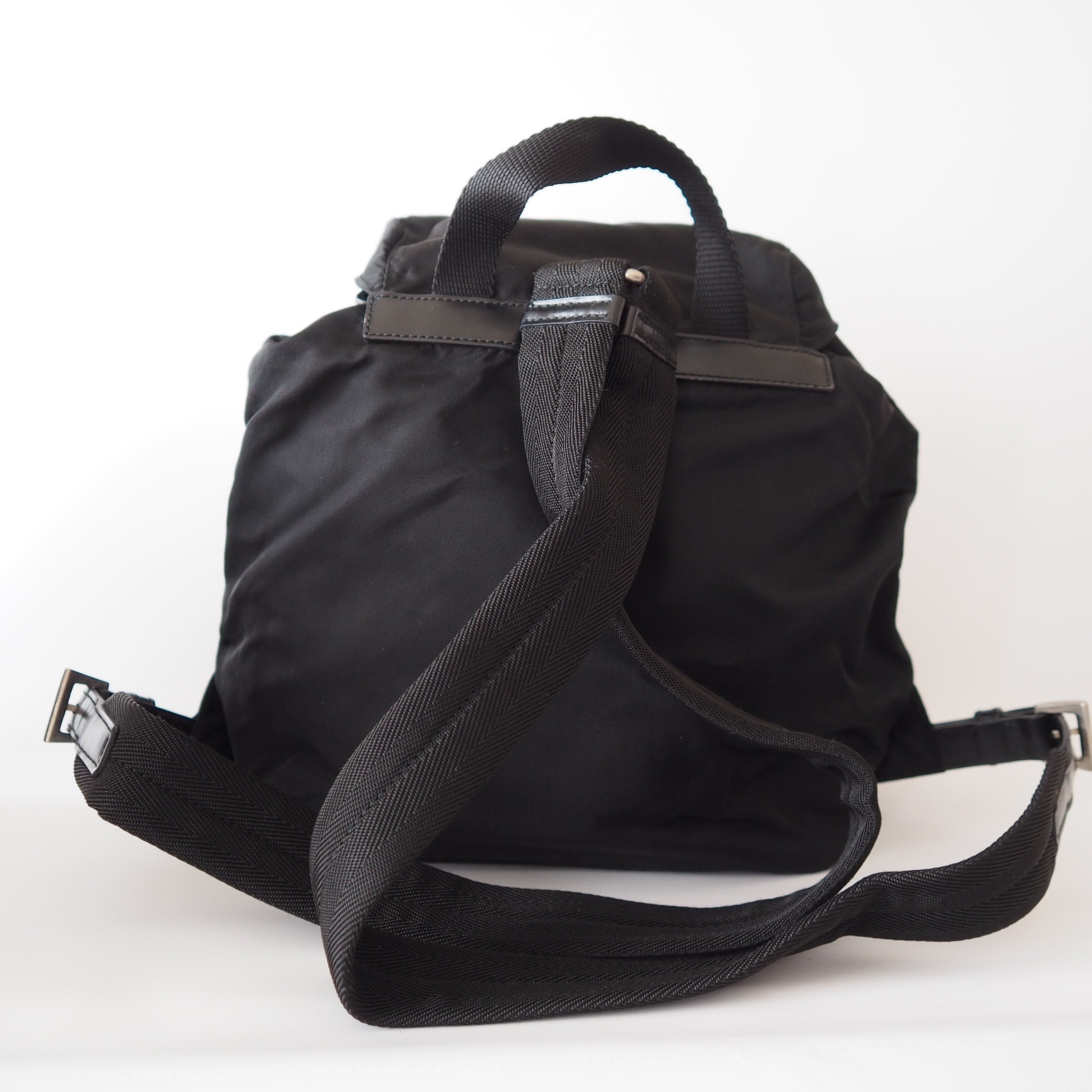 PRADA Nylon Backpack Bag Black Logo Purse Authentic