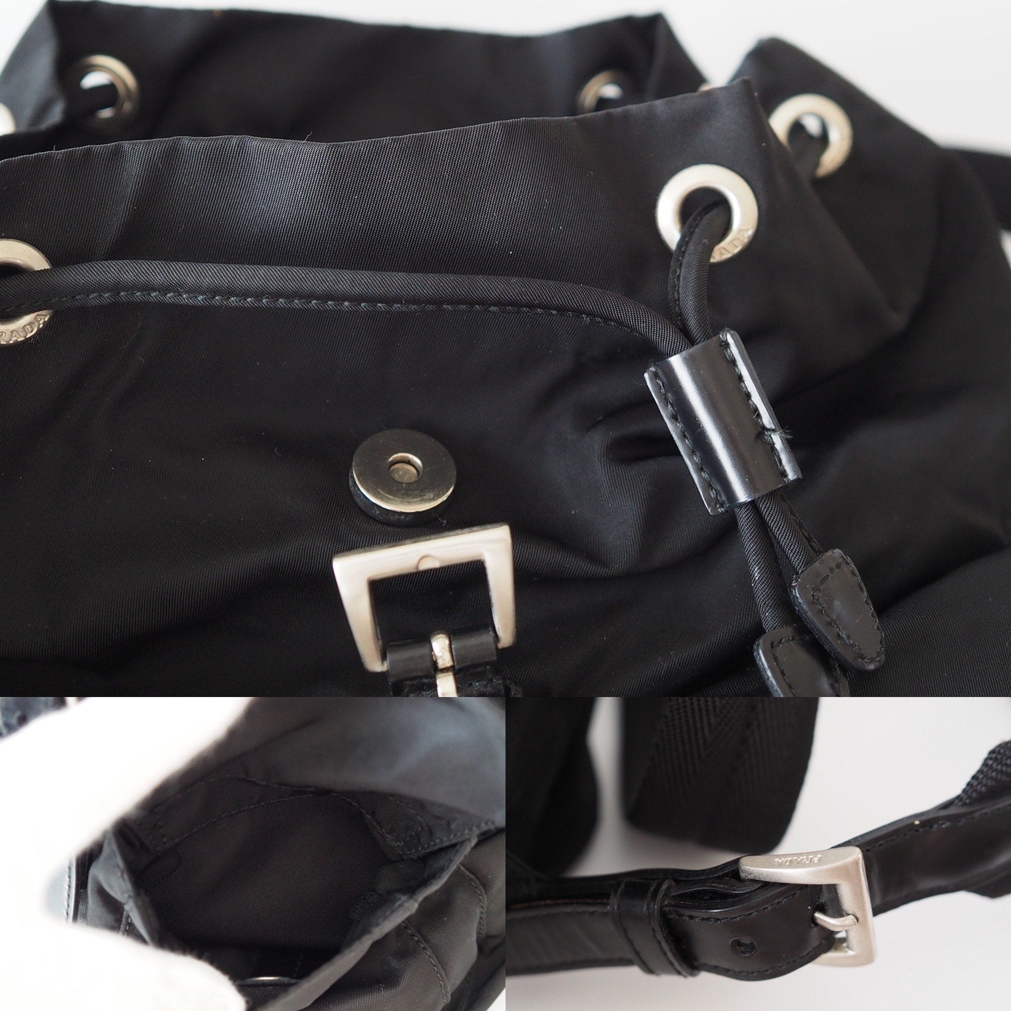 PRADA Nylon Backpack Bag Black Logo Purse Authentic