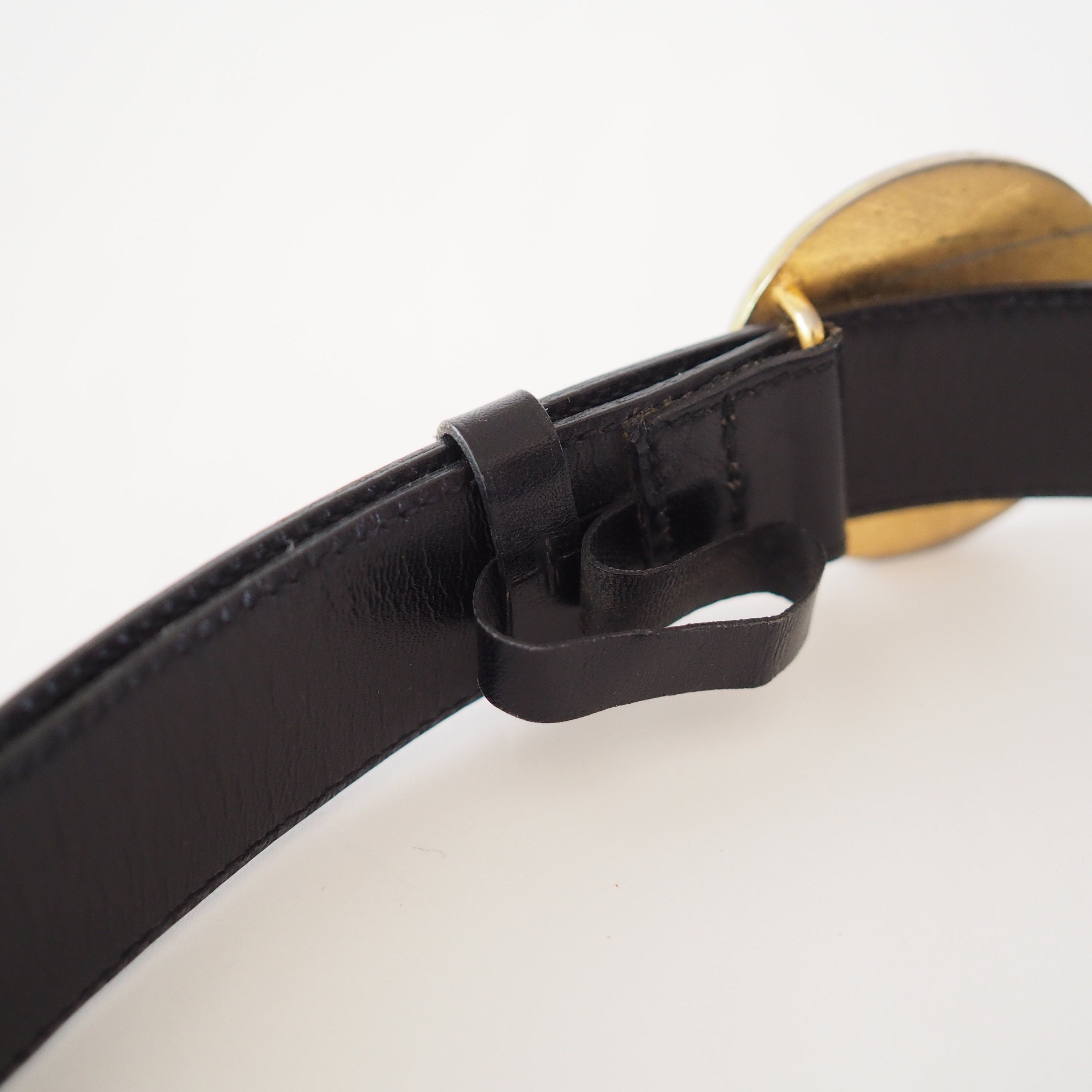 CELINE Macadam Logo Belt Leather Black Vintage Authentic