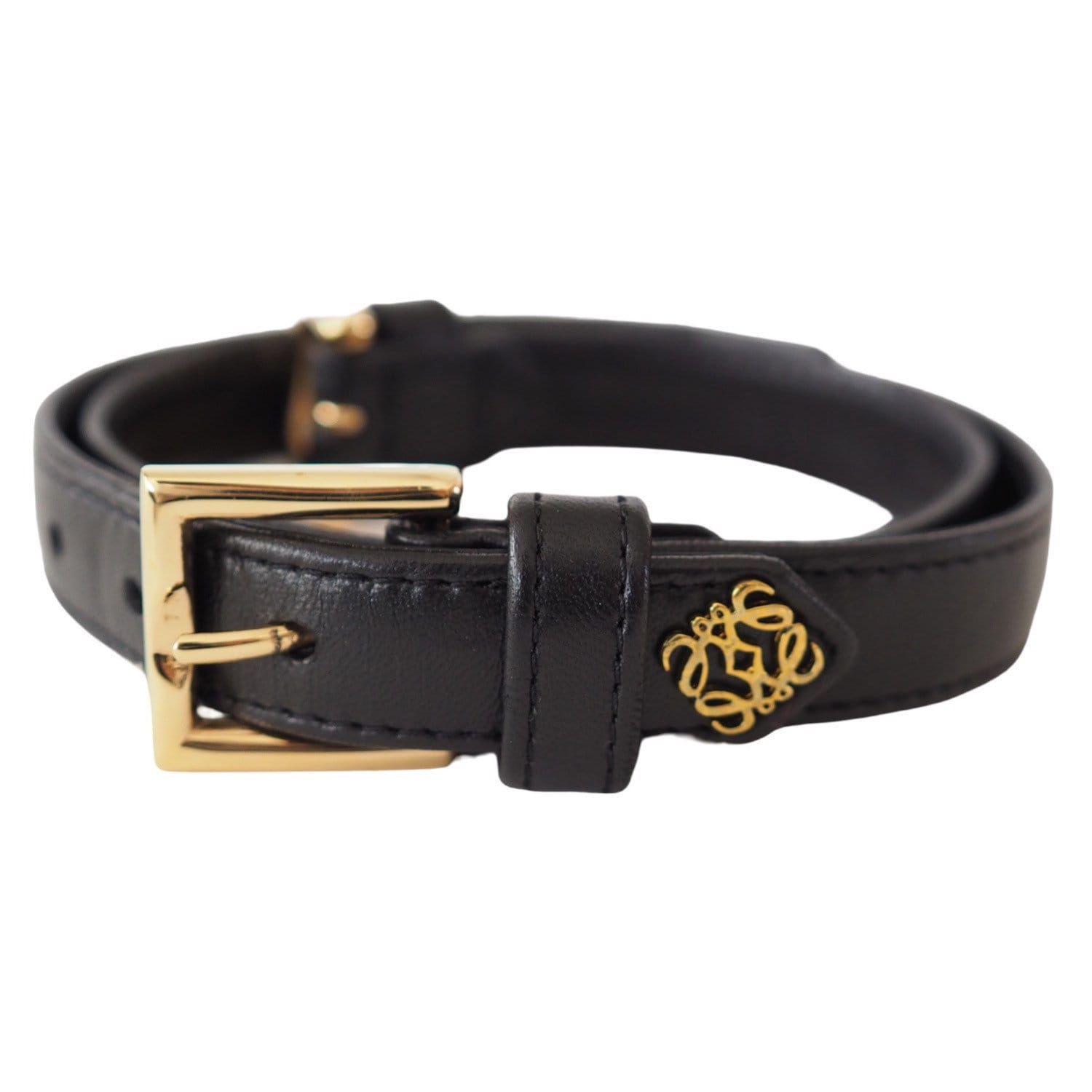 LOEWE Anagram Logo Belt Double buckle Leather Black Vintage Authentic