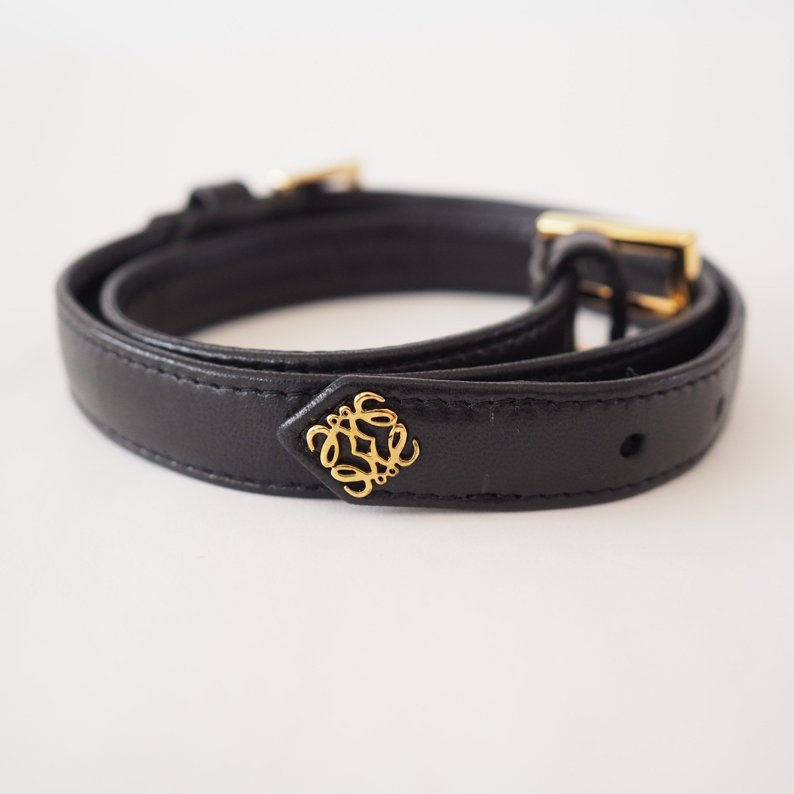 LOEWE Anagram Logo Belt Double buckle Leather Black Vintage Authentic