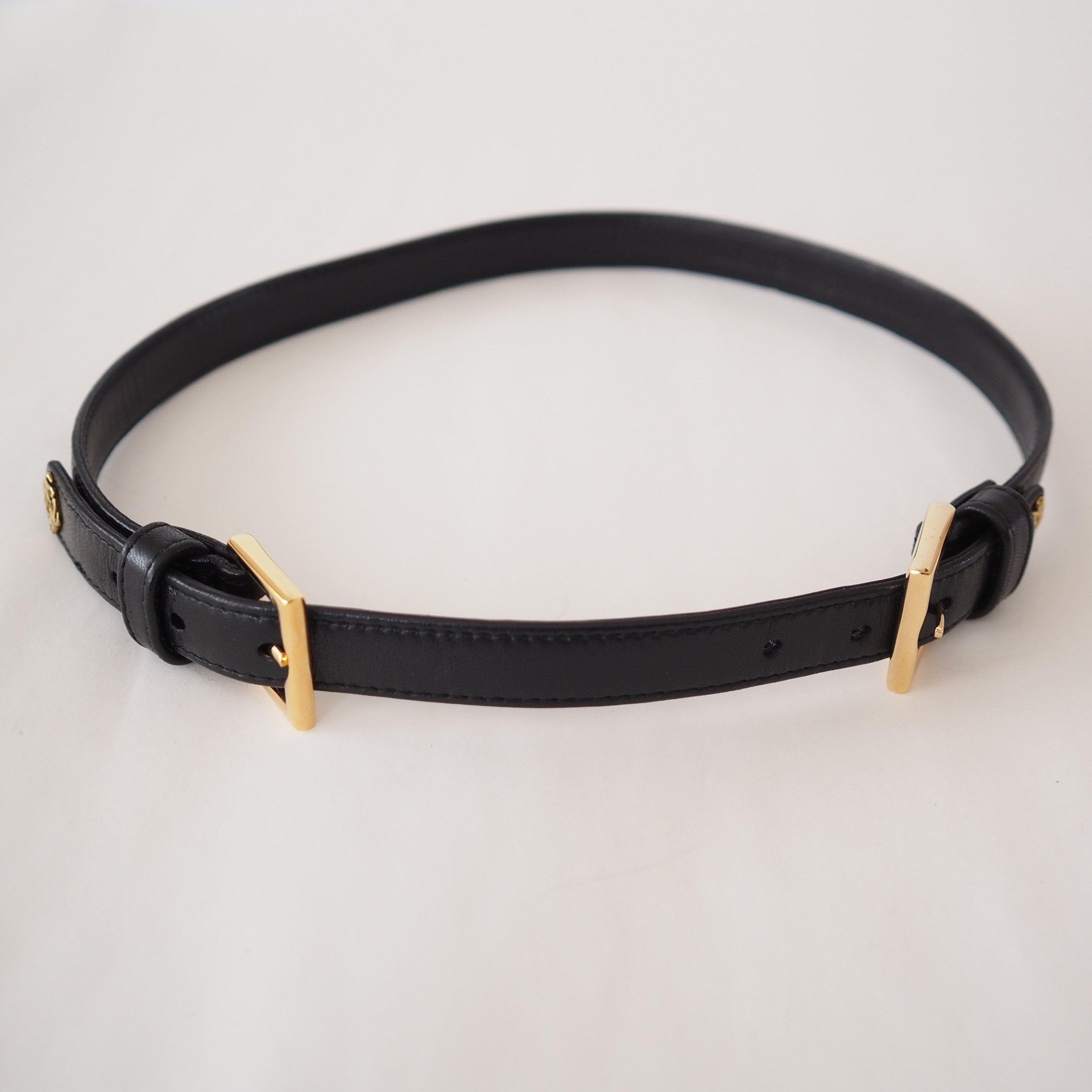 LOEWE Anagram Logo Belt Double buckle Leather Black Vintage Authentic