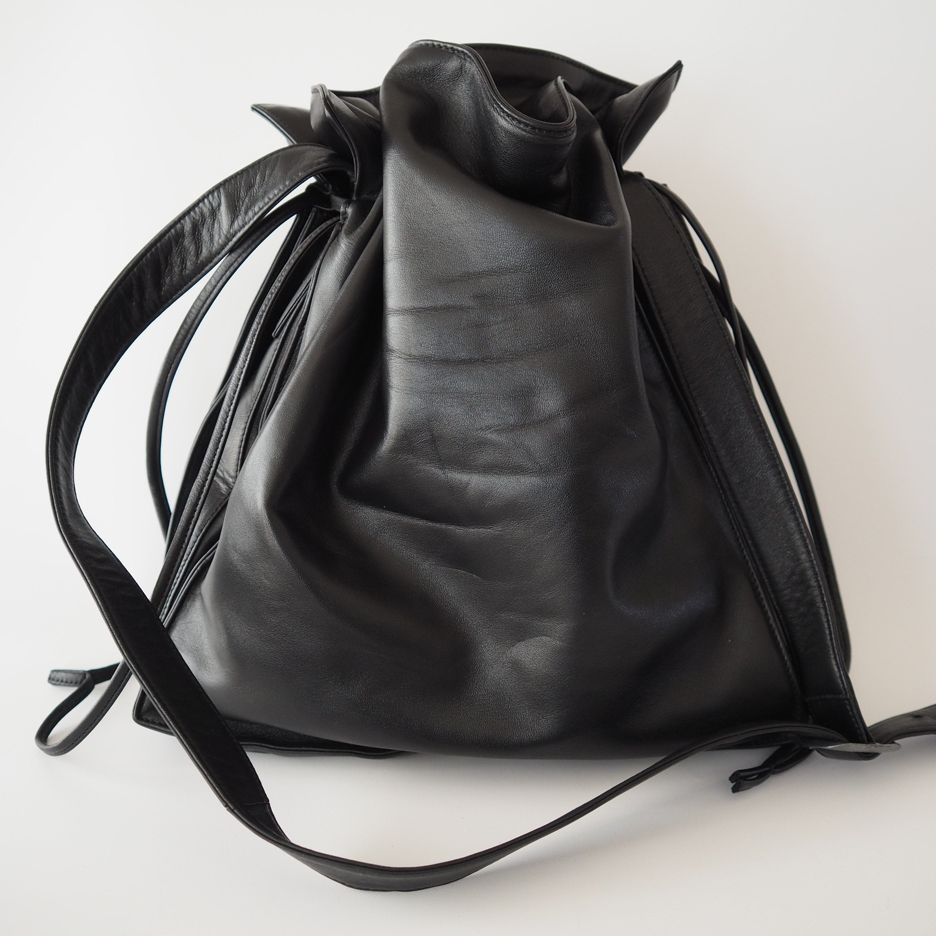 LOEWE Flamenco Anagram Shoulder bag Black Leather Vintage Authentic