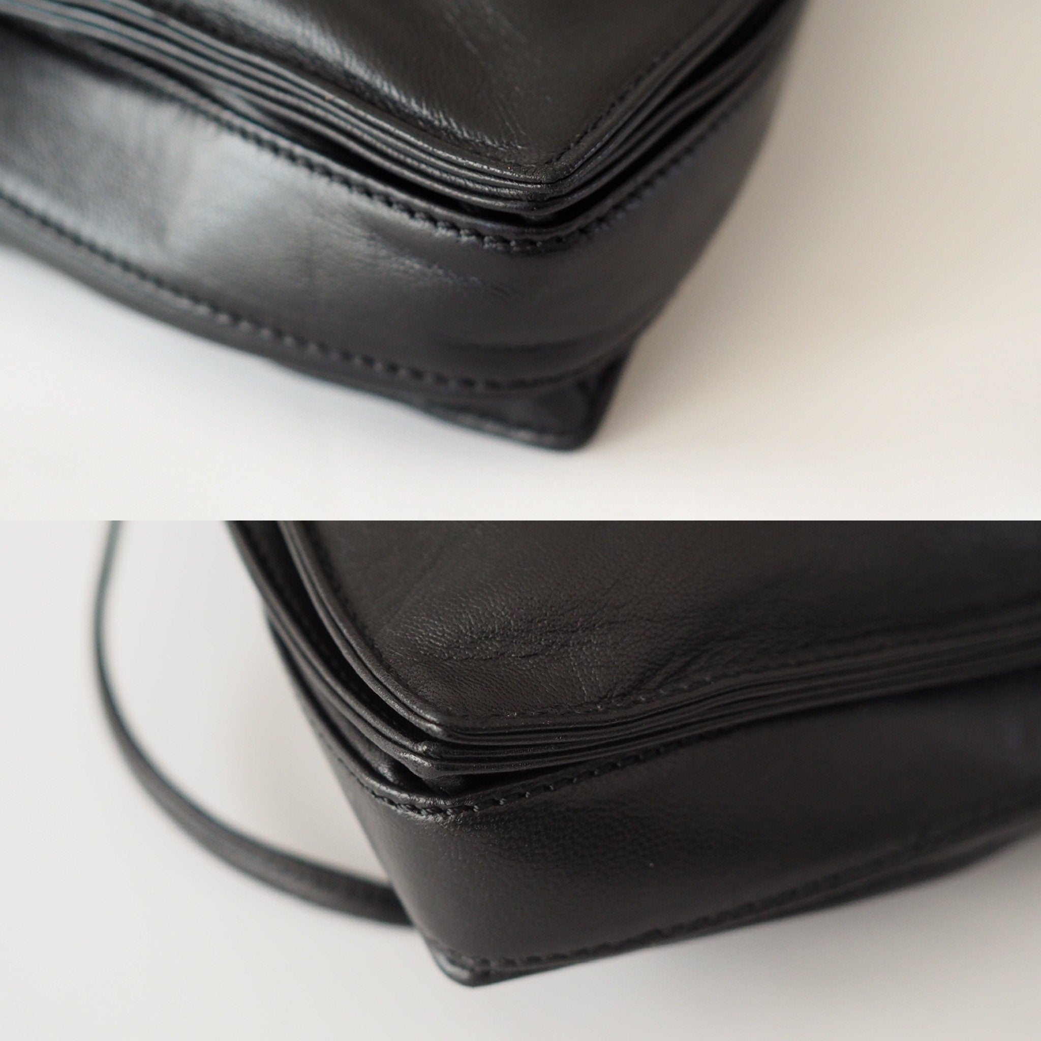 LOEWE Flamenco Anagram Shoulder bag Black Leather Vintage Authentic