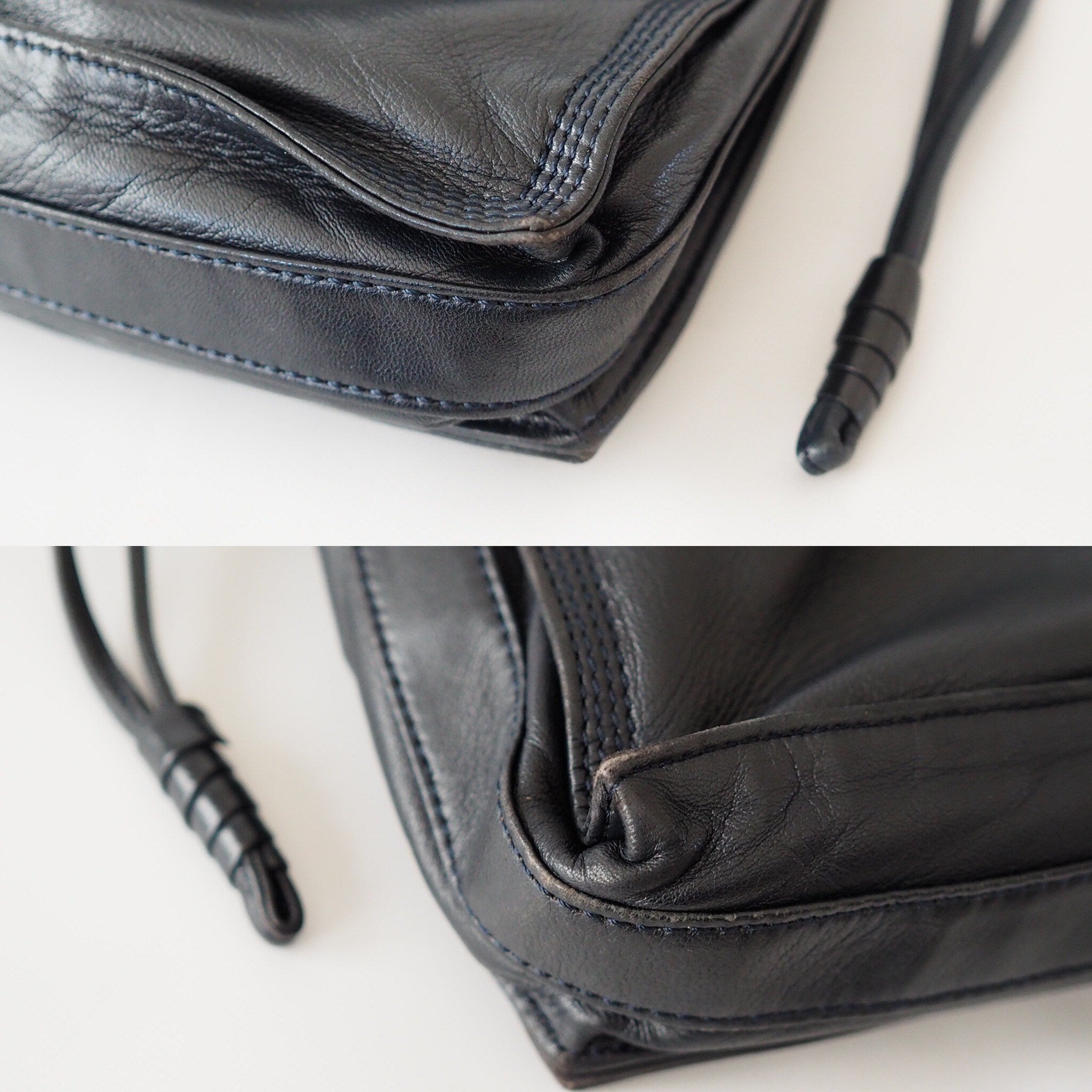 LOEWE Flamenco Anagram Shoulder bag Navy Leather Vintage Authentic