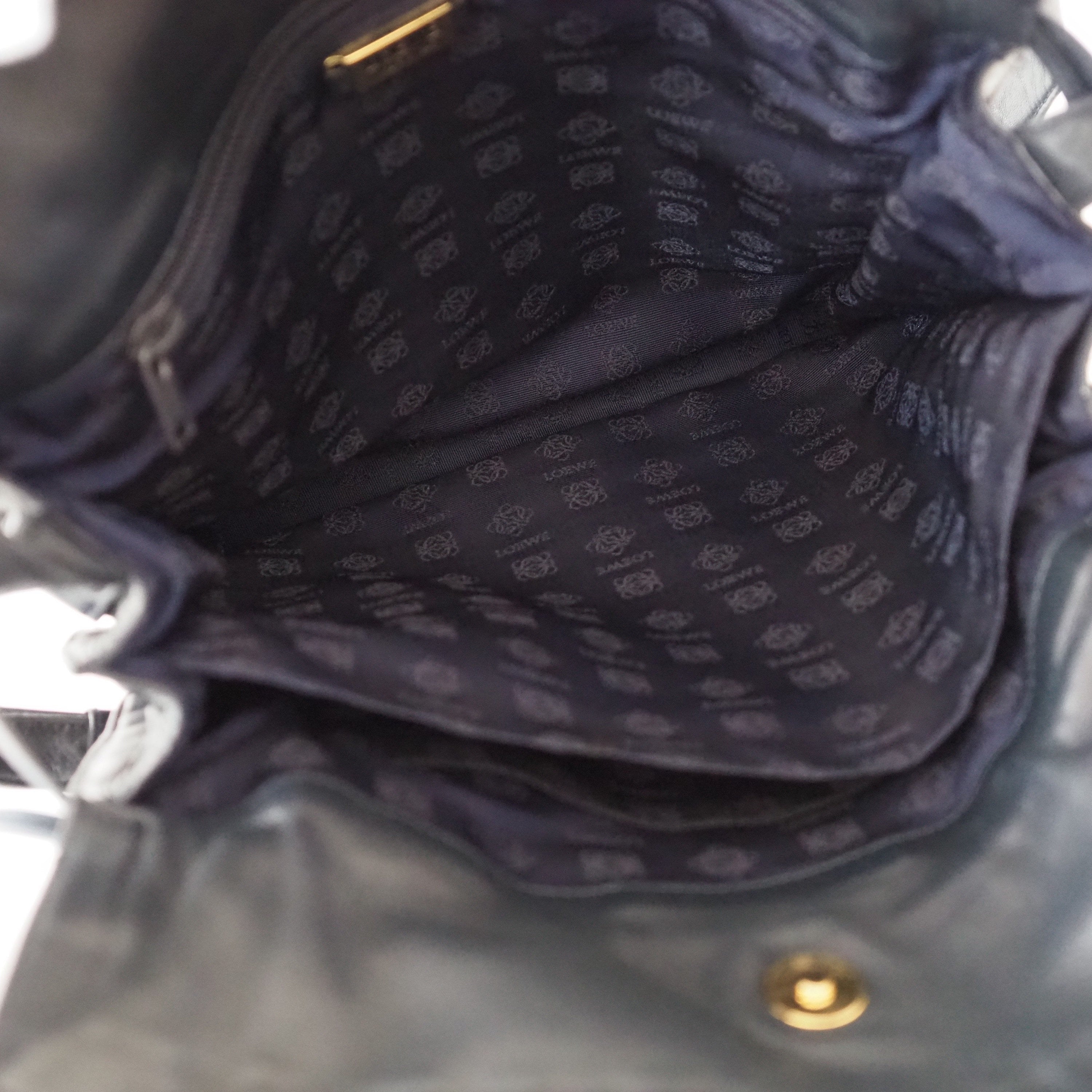 LOEWE Flamenco Anagram Shoulder bag Navy Leather Vintage Authentic