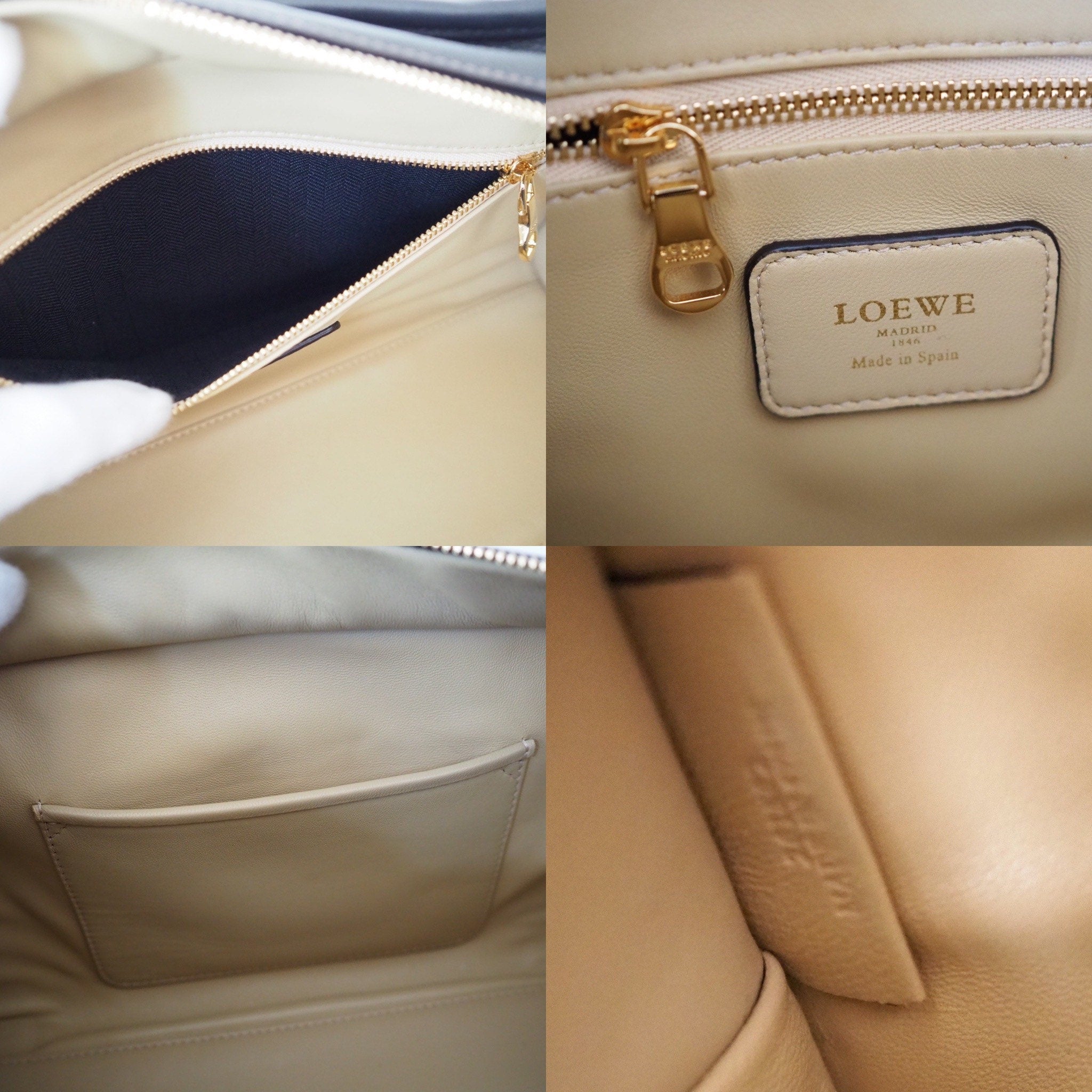 LOEWE Amazona 28 Anagram Hand Mini Boston Bag Leather Beige Brown Authentic