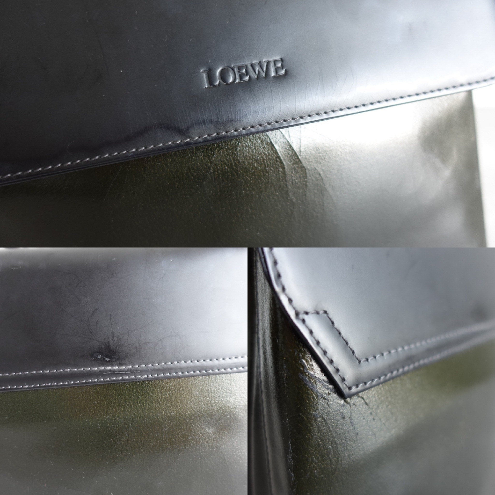 Authentic LOEWE VELAZQUEZ Hand Bag Black Combi Patent Leather Vintage