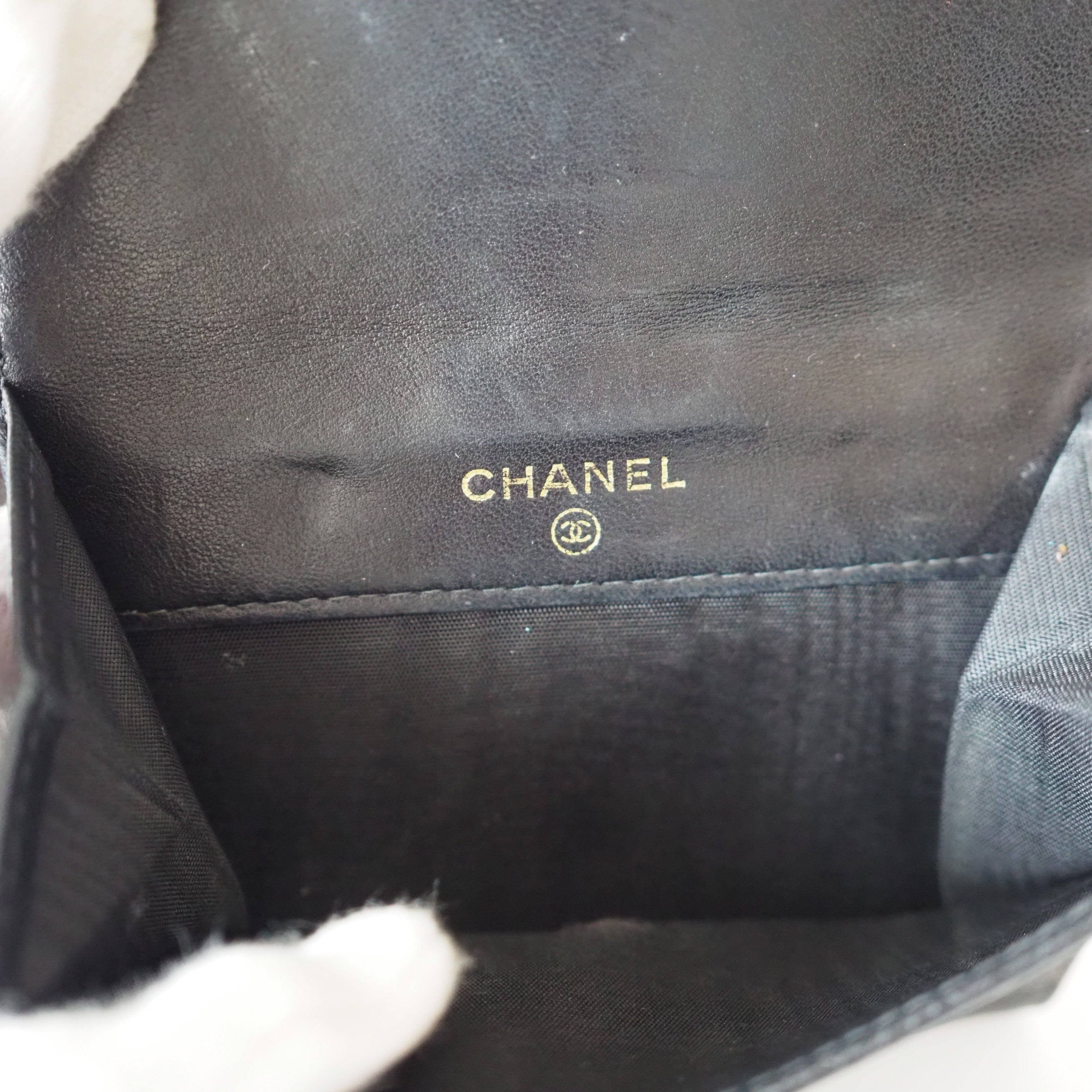 CHANEL Wallet Compact Purse Caviar Skin CC Leather Black Authentic Vintage Box