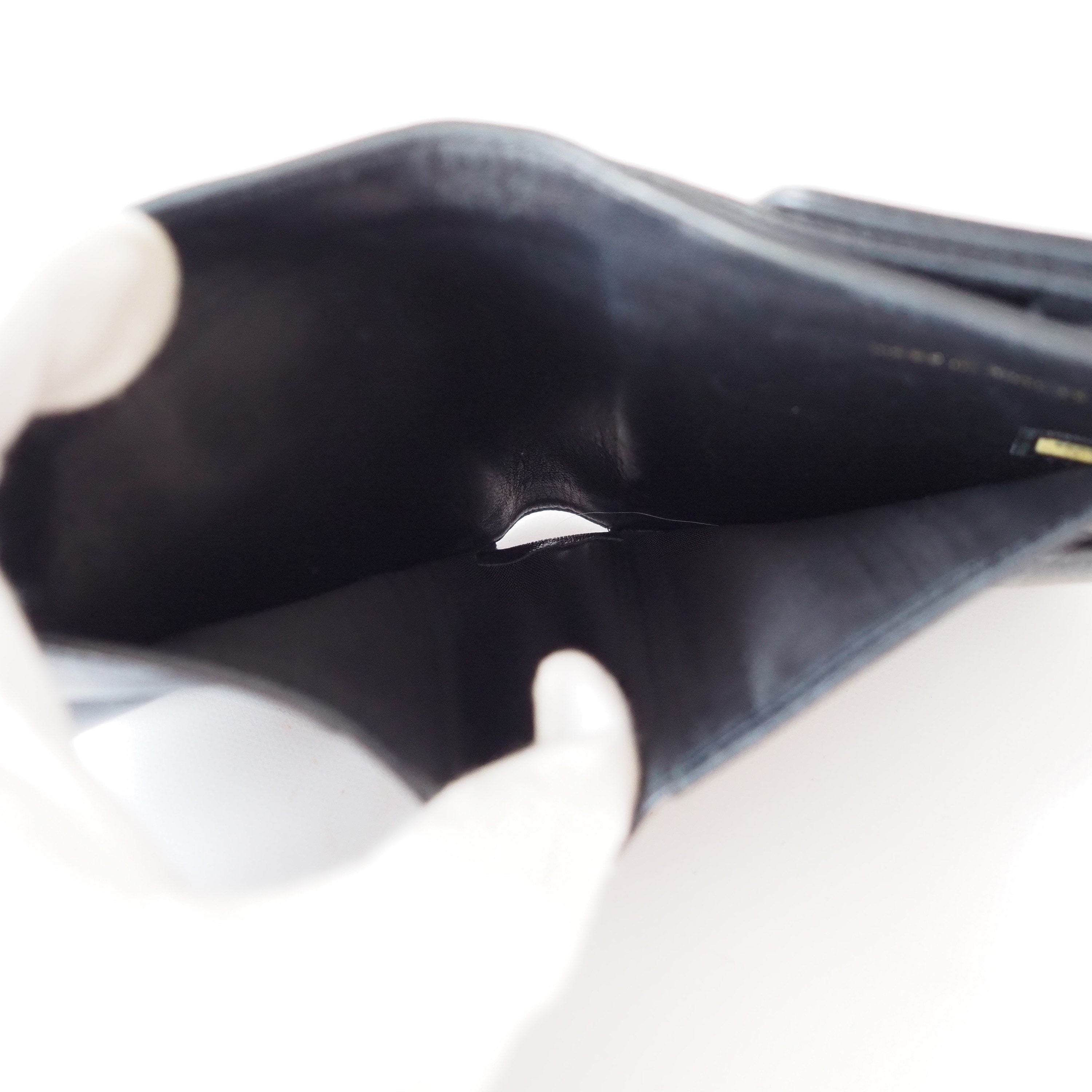 CHANEL Wallet Compact Purse Caviar Skin CC Leather Black Authentic Vintage Box