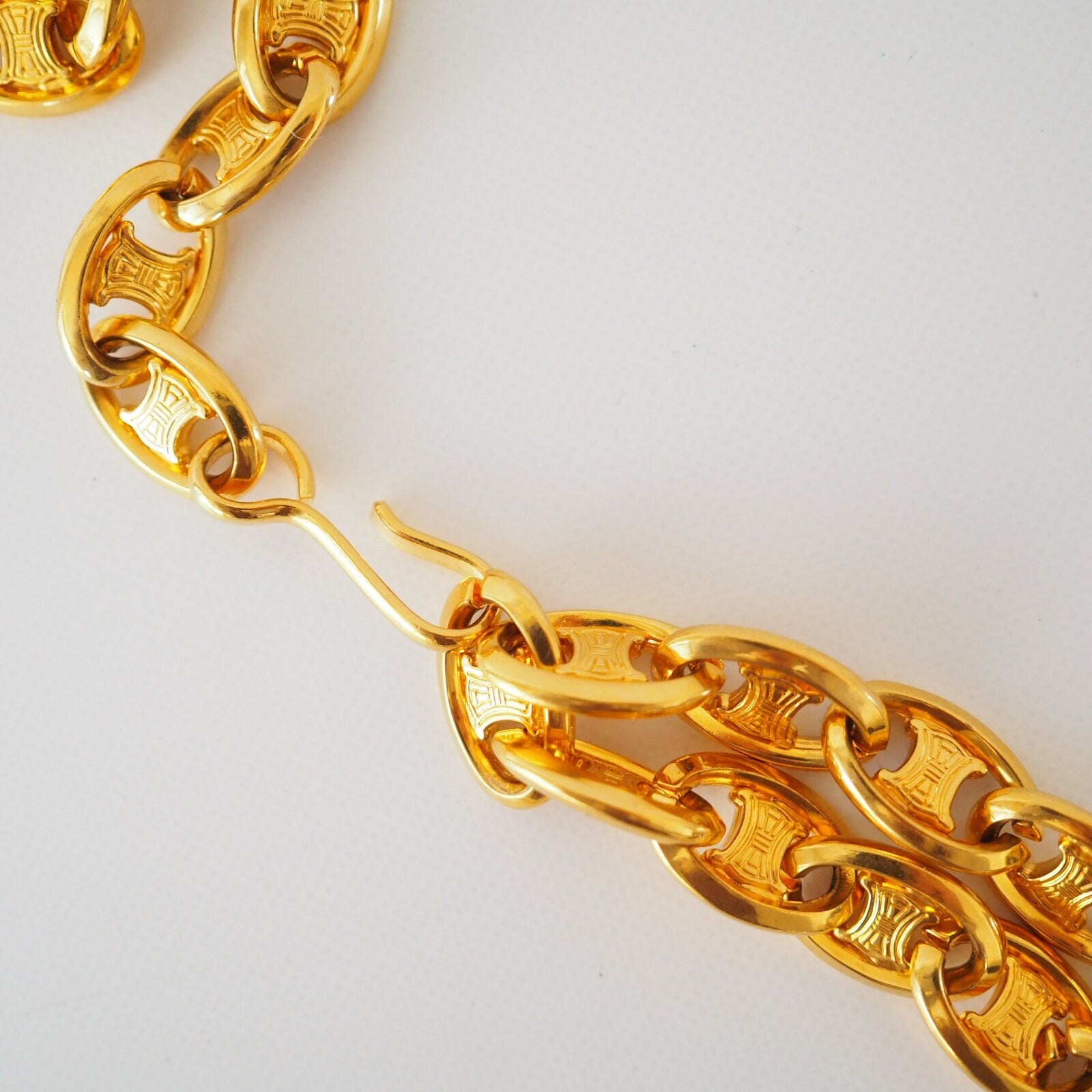 CELINE Vintage Gold Macadam Logo Chain Link Charm Waist Belt Authentic