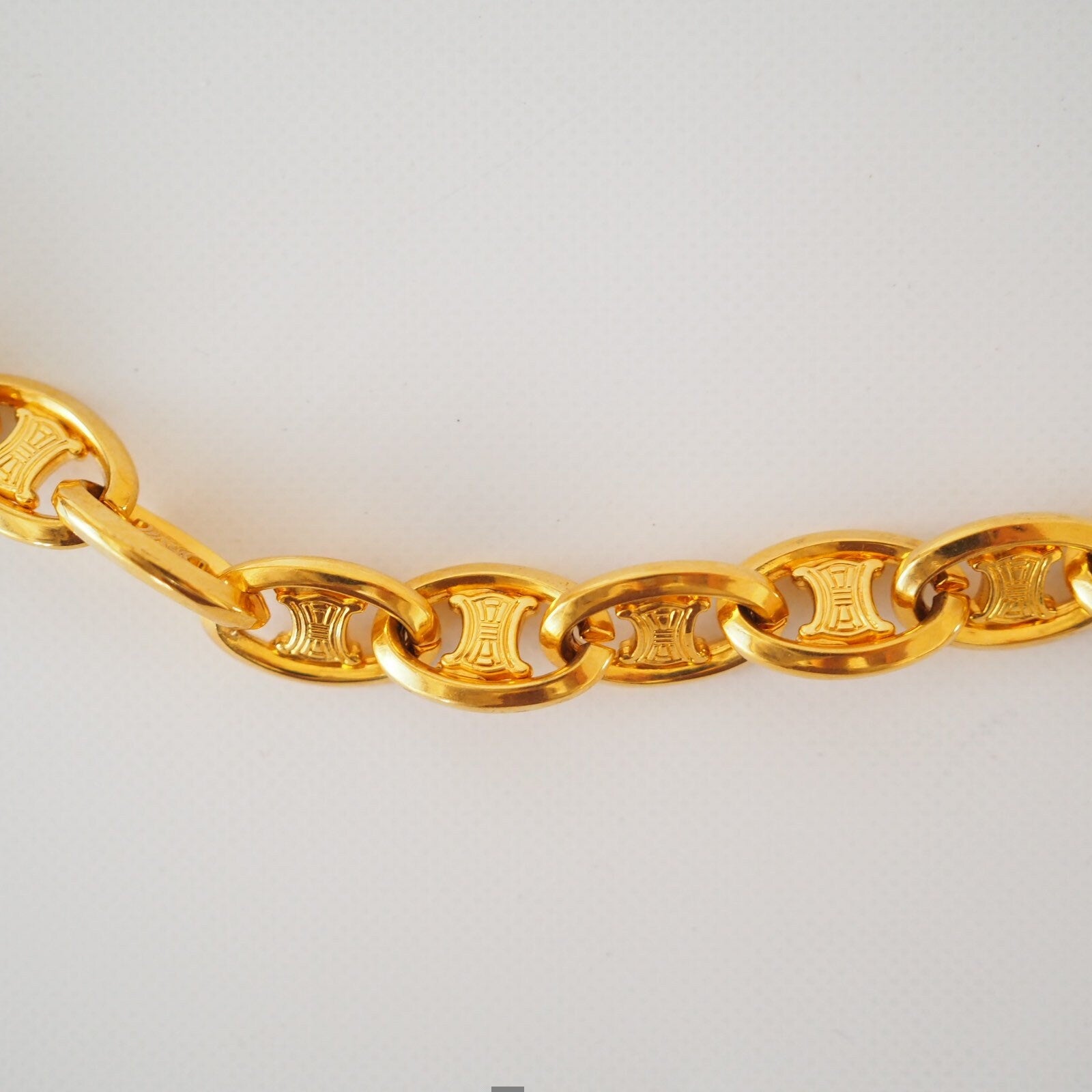 CELINE Vintage Gold Macadam Logo Chain Link Charm Waist Belt Authentic
