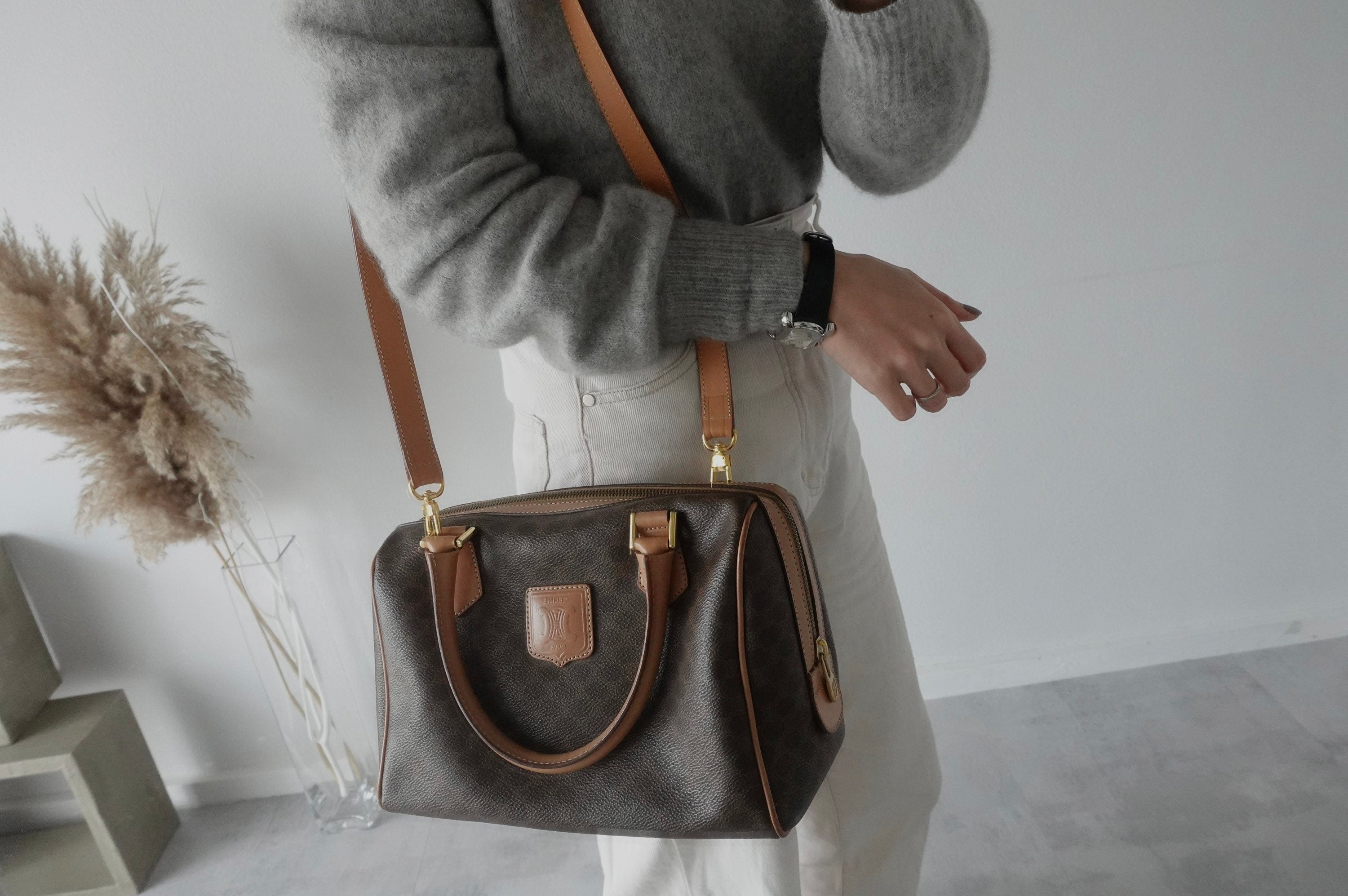 CELINE Macadam 2way Shoulder Hand Boston Bag Authentic Vintage Classical