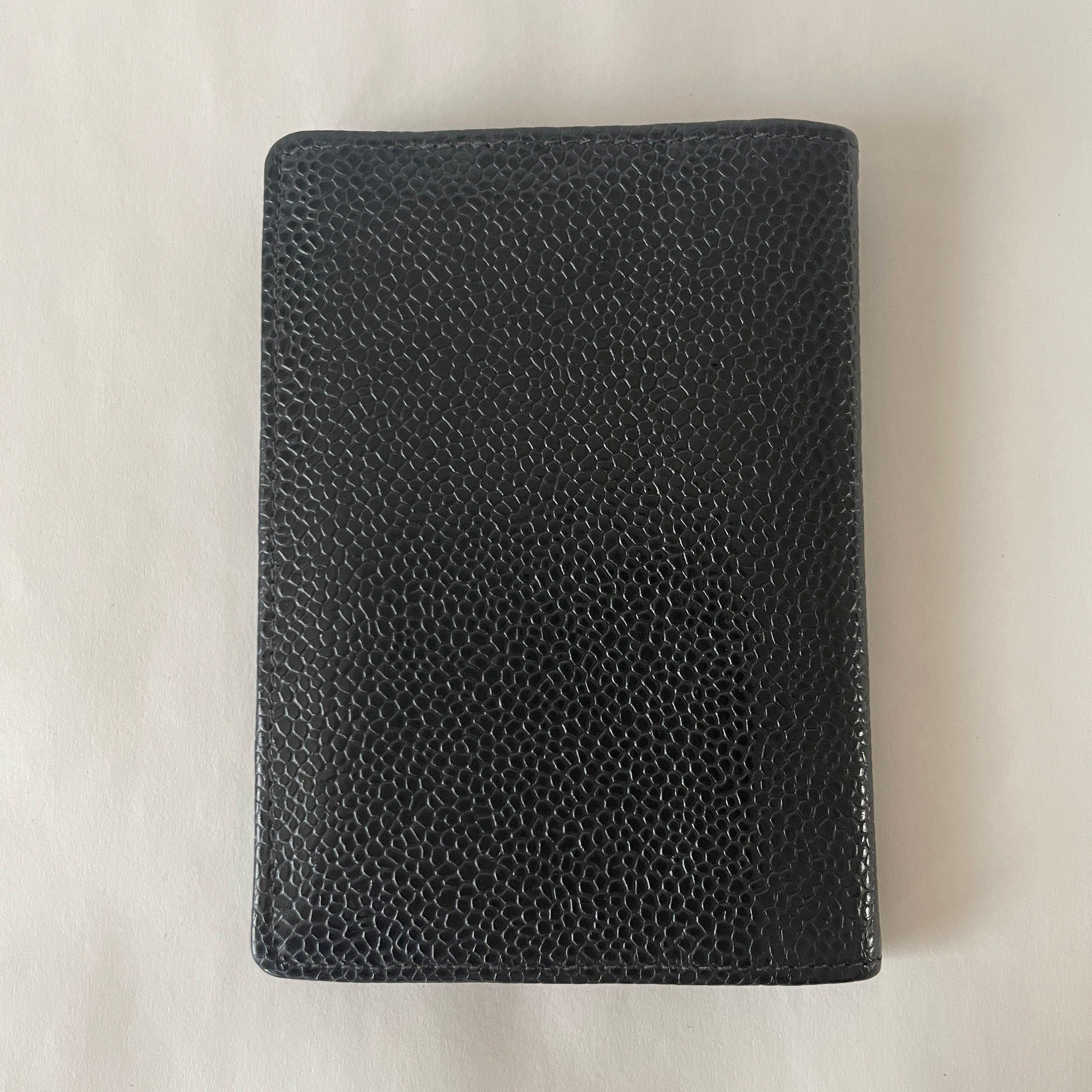 CHANEL Card Case Purse Caviar Skin CC Leather Black Authentic Vintage