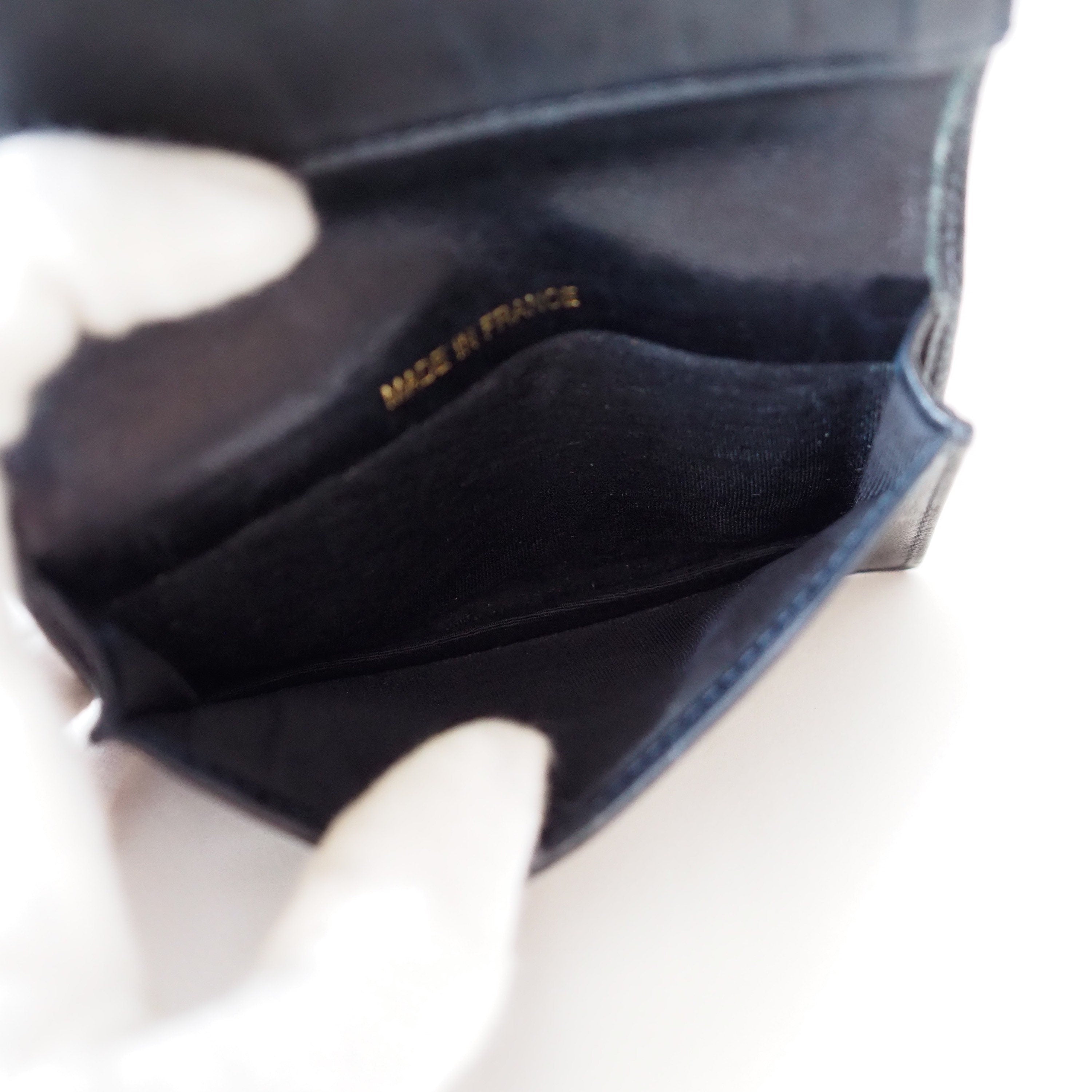 CHANEL Card Case Purse Caviar Skin CC Leather Black Authentic Vintage