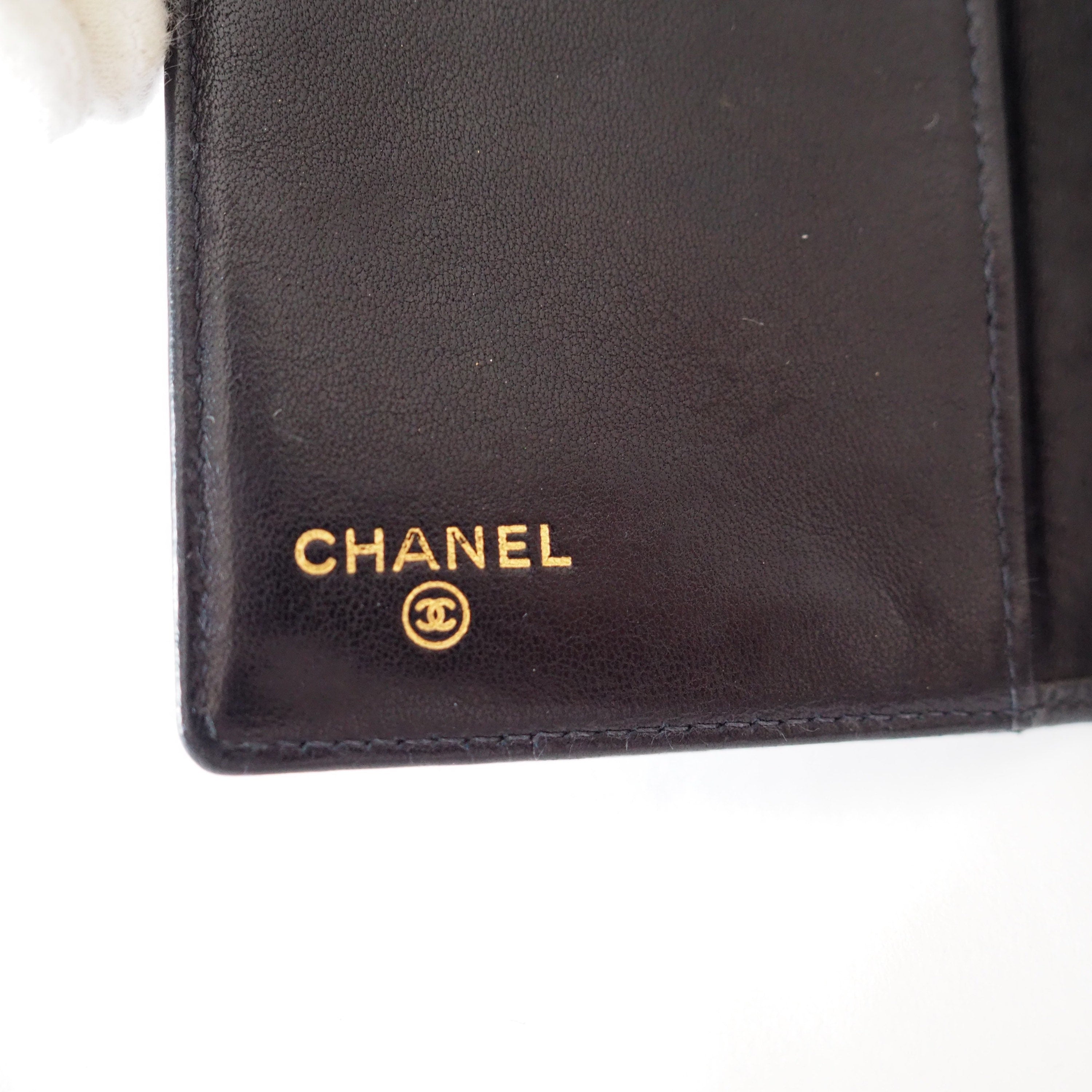 CHANEL Card Case Purse Caviar Skin CC Leather Black Authentic Vintage