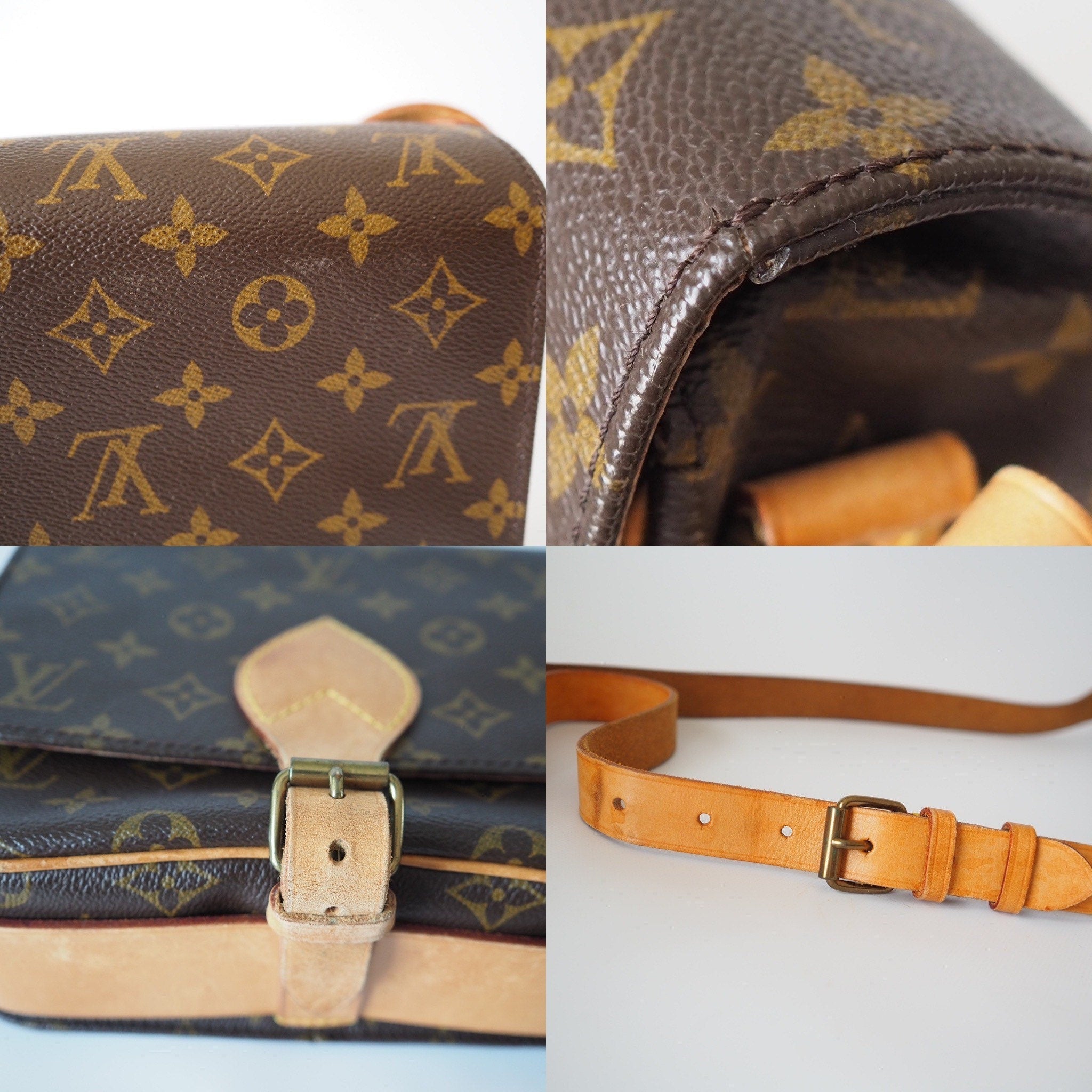 LOUIS VUITTON Authentic Monogram Cartouchiere MM Cross Body Shoulder Bag Lv Vintage