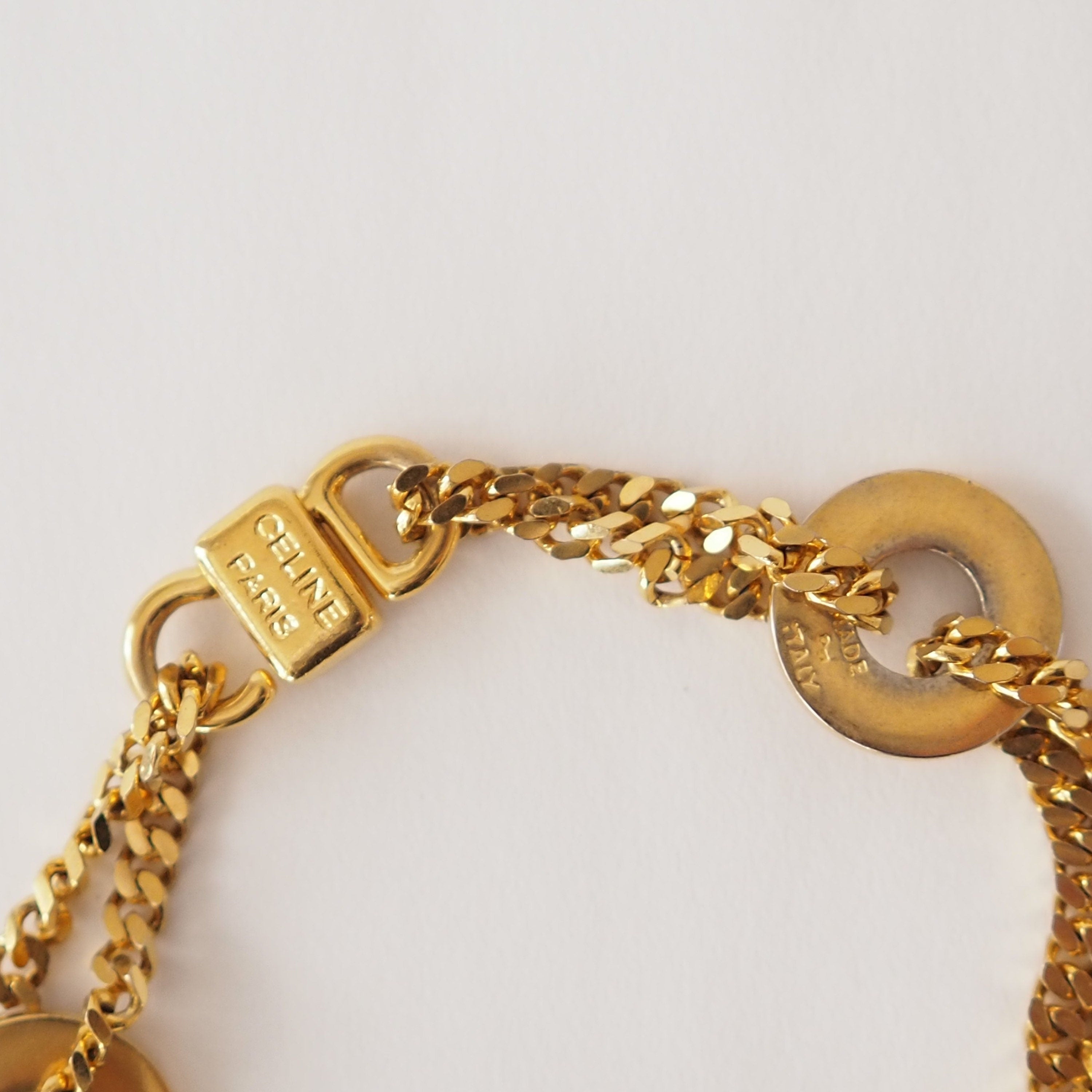 CELINE Circle Macadam Bracelet Vintage Metal Gold Authentic