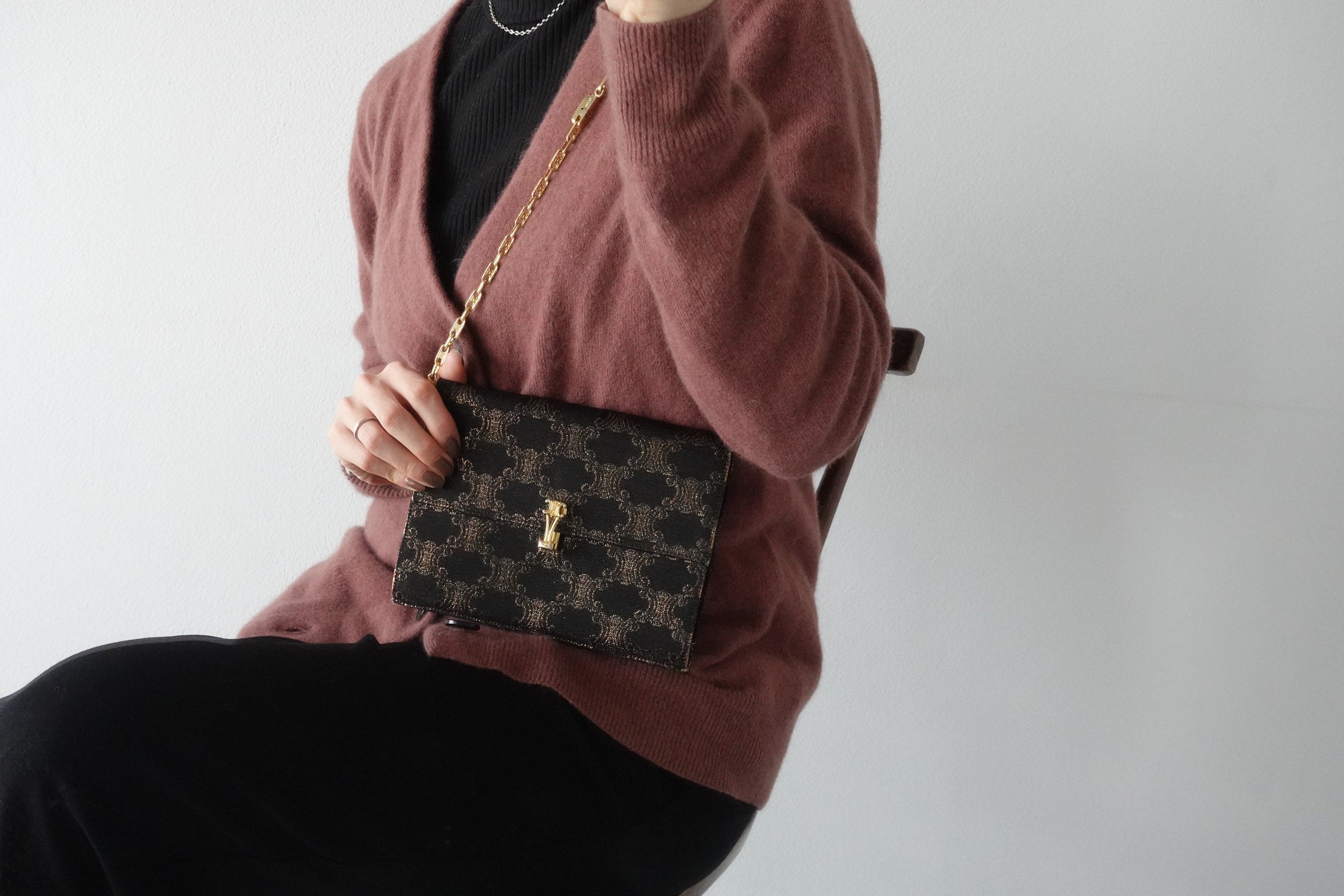 CELINE Macadam Chain Shoulder bag Party Bag Authentic Vintage Classical