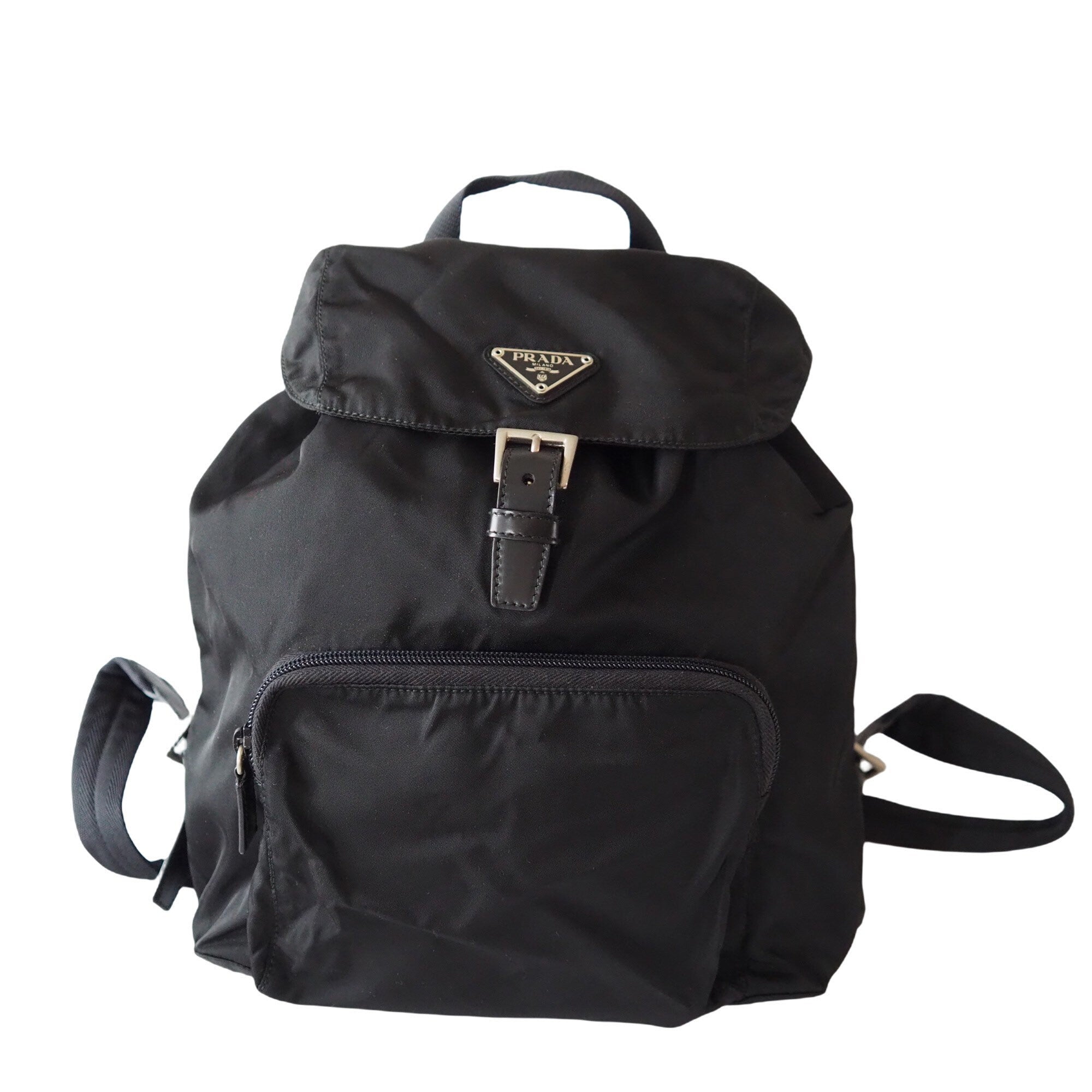 PRADA Nylon Leather Backpack Bag Black Logo Purse Authentic