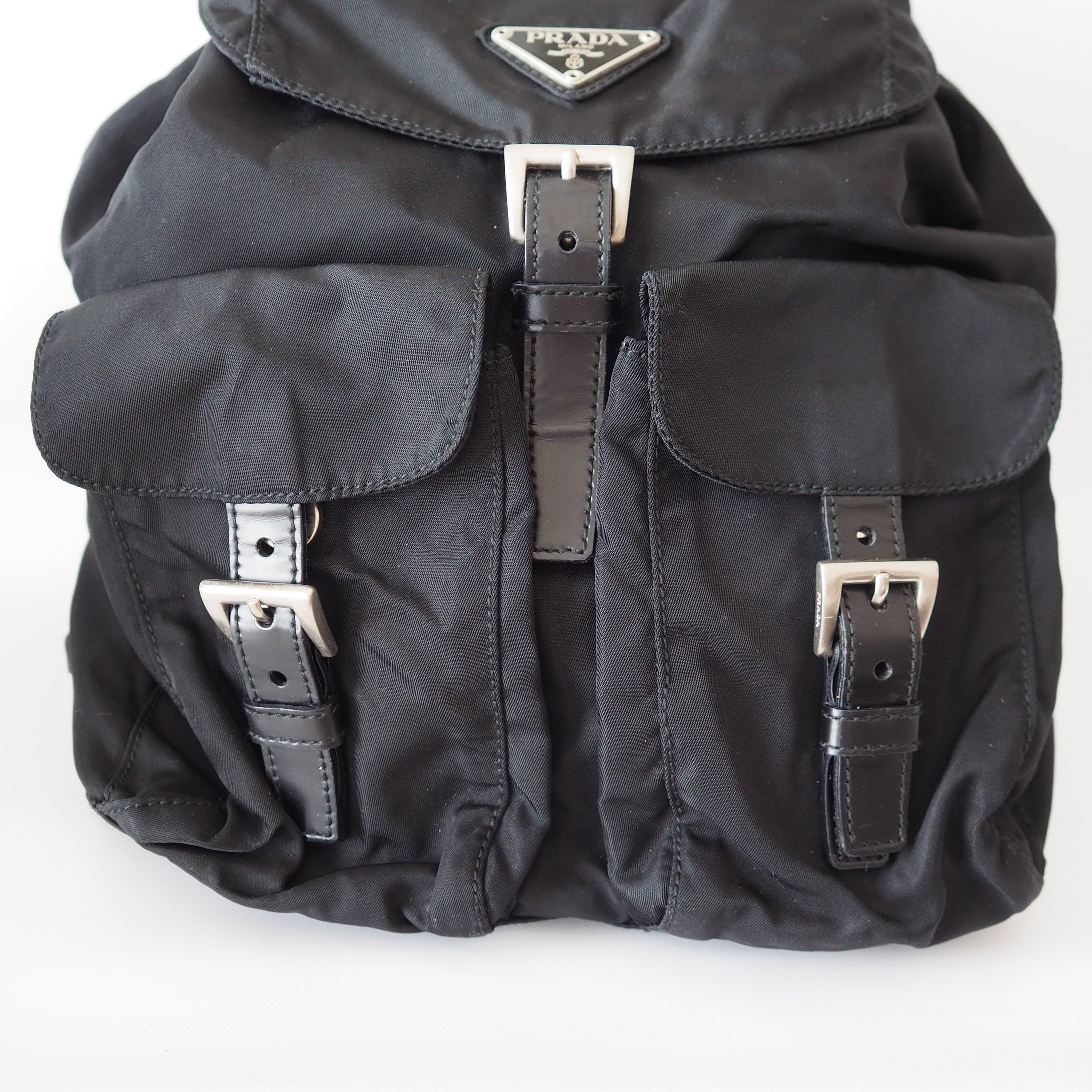 PRADA Nylon Backpack Bag Black Logo Purse Authentic