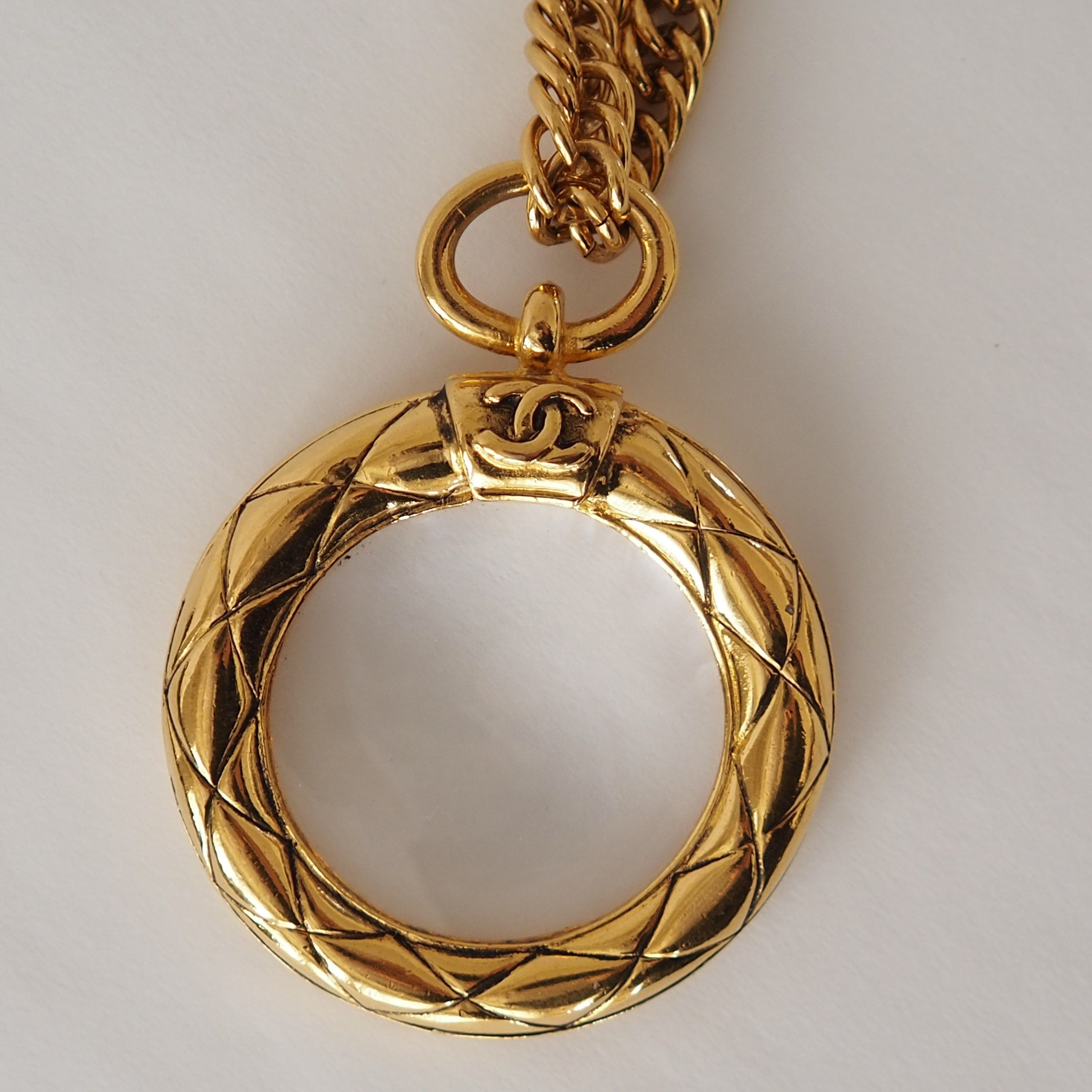 CHANEL Loupe Necklace COCO Mark Gold Plated Loupe Collection Authentic Vintage Rare