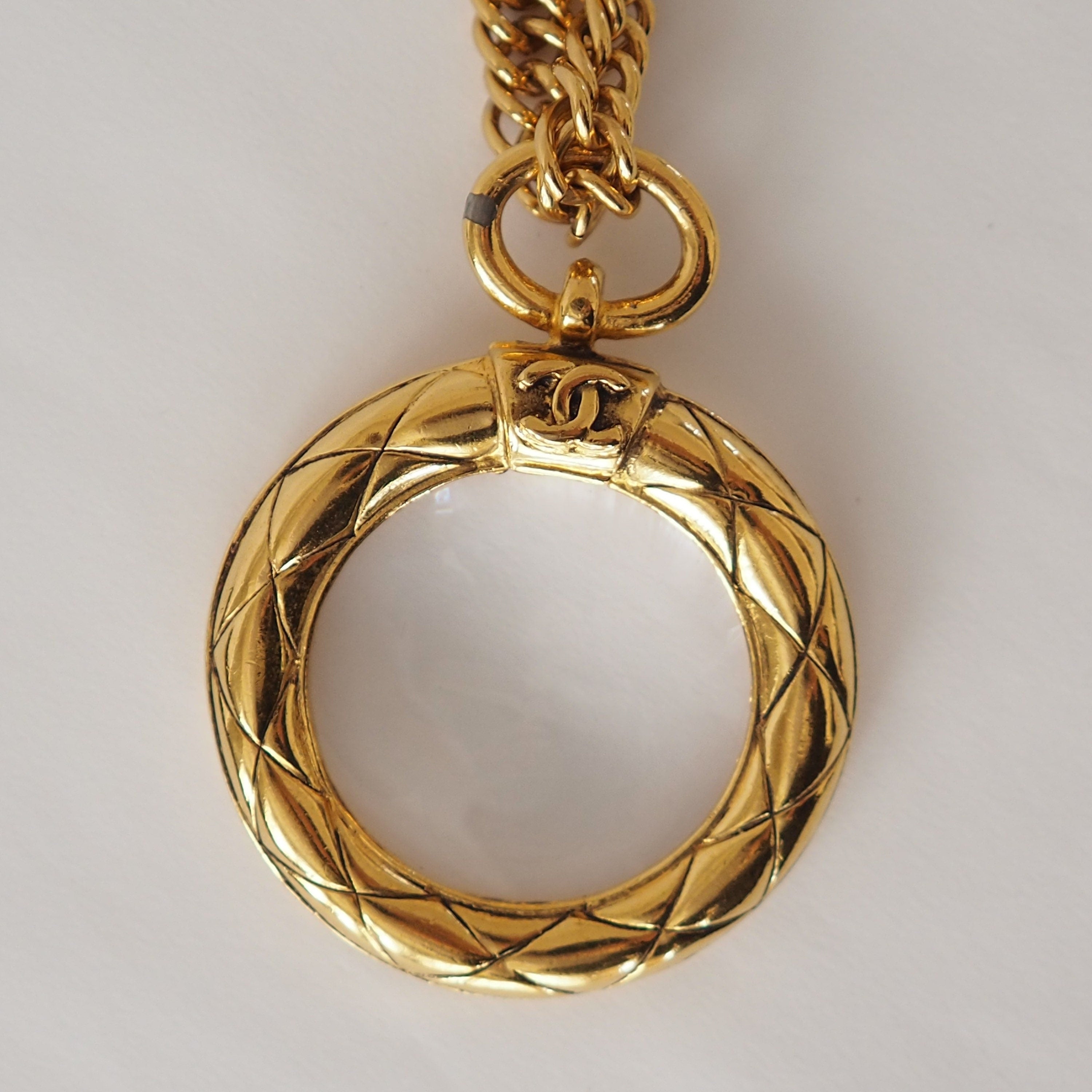 CHANEL Loupe Necklace COCO Mark Gold Plated Loupe Collection Authentic Vintage Rare
