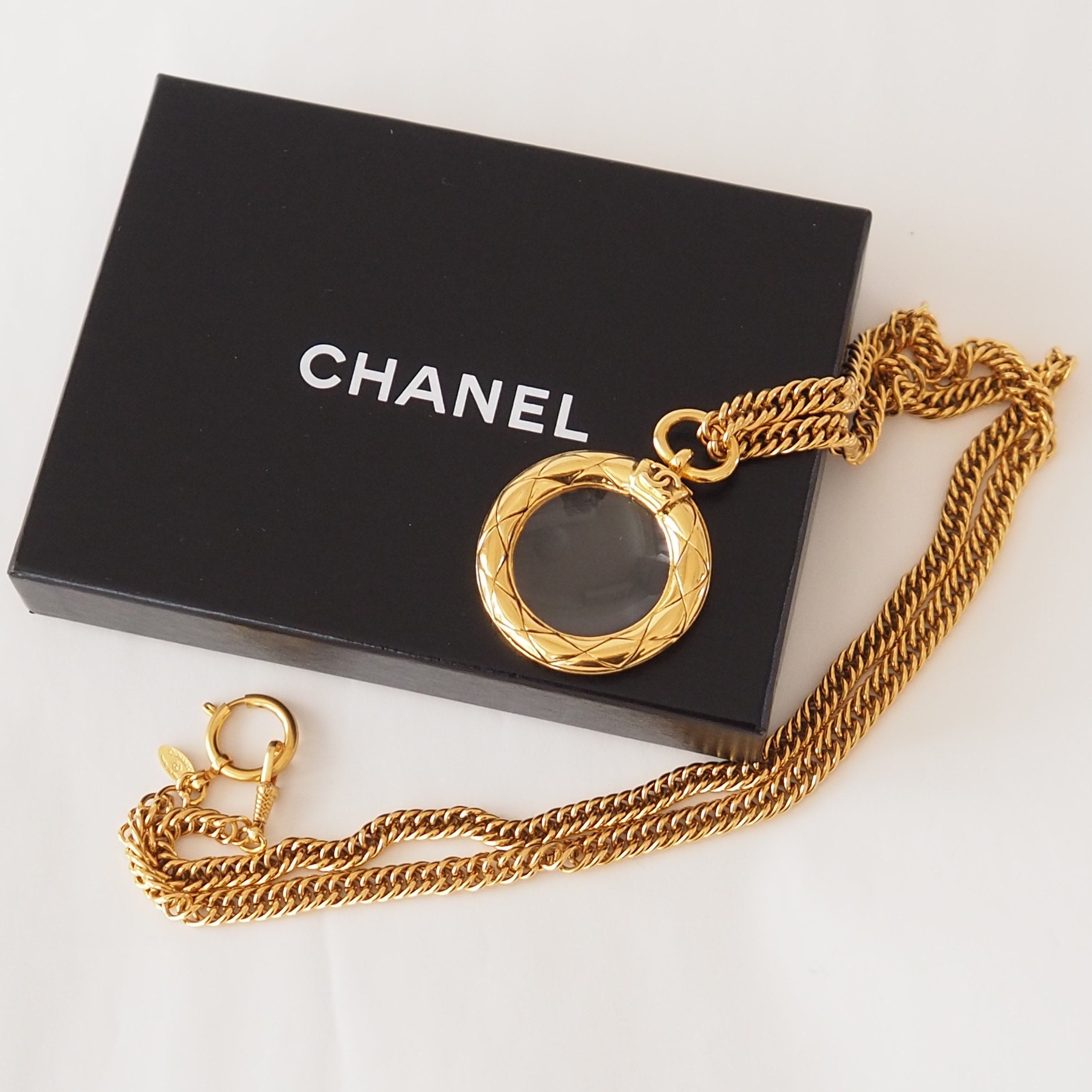 CHANEL Loupe Necklace COCO Mark Gold Plated Loupe Collection Authentic Vintage Rare