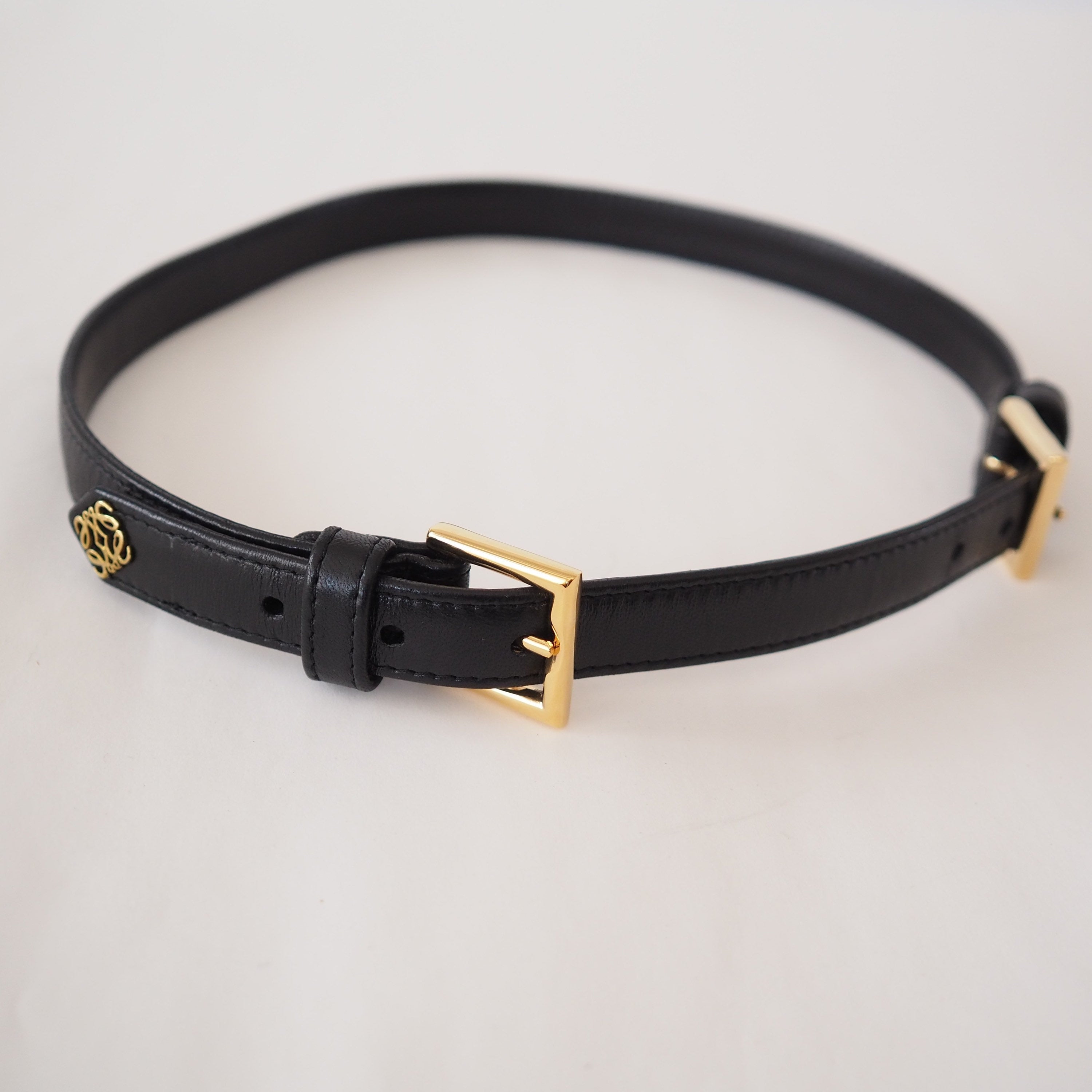 LOEWE Anagram Logo Belt Double buckle Leather Black Vintage Authentic