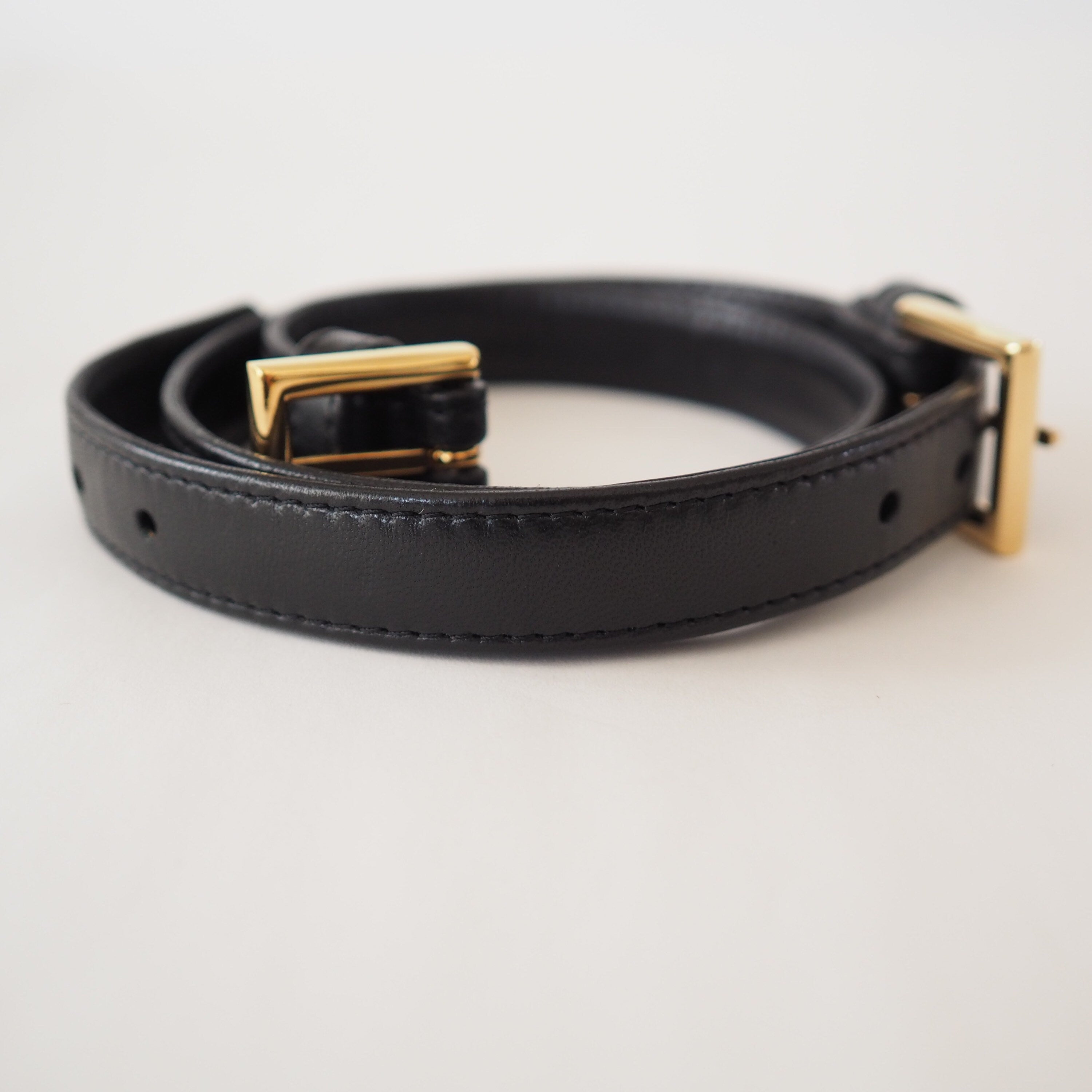 LOEWE Anagram Logo Belt Double buckle Leather Black Vintage Authentic