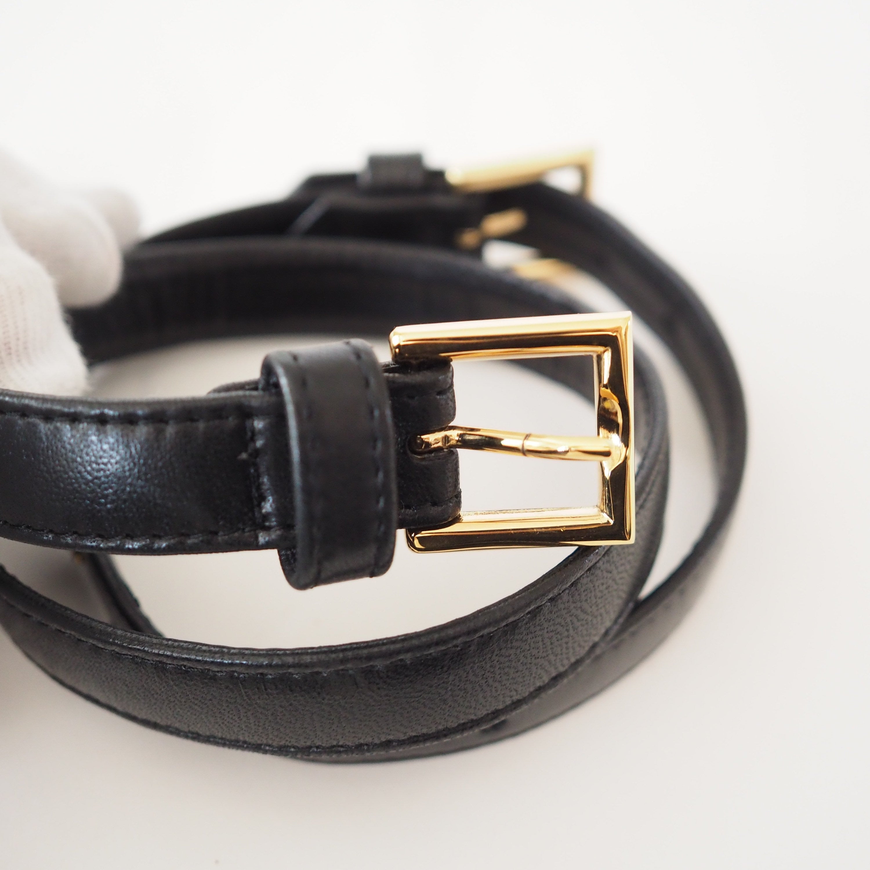 LOEWE Anagram Logo Belt Double buckle Leather Black Vintage Authentic