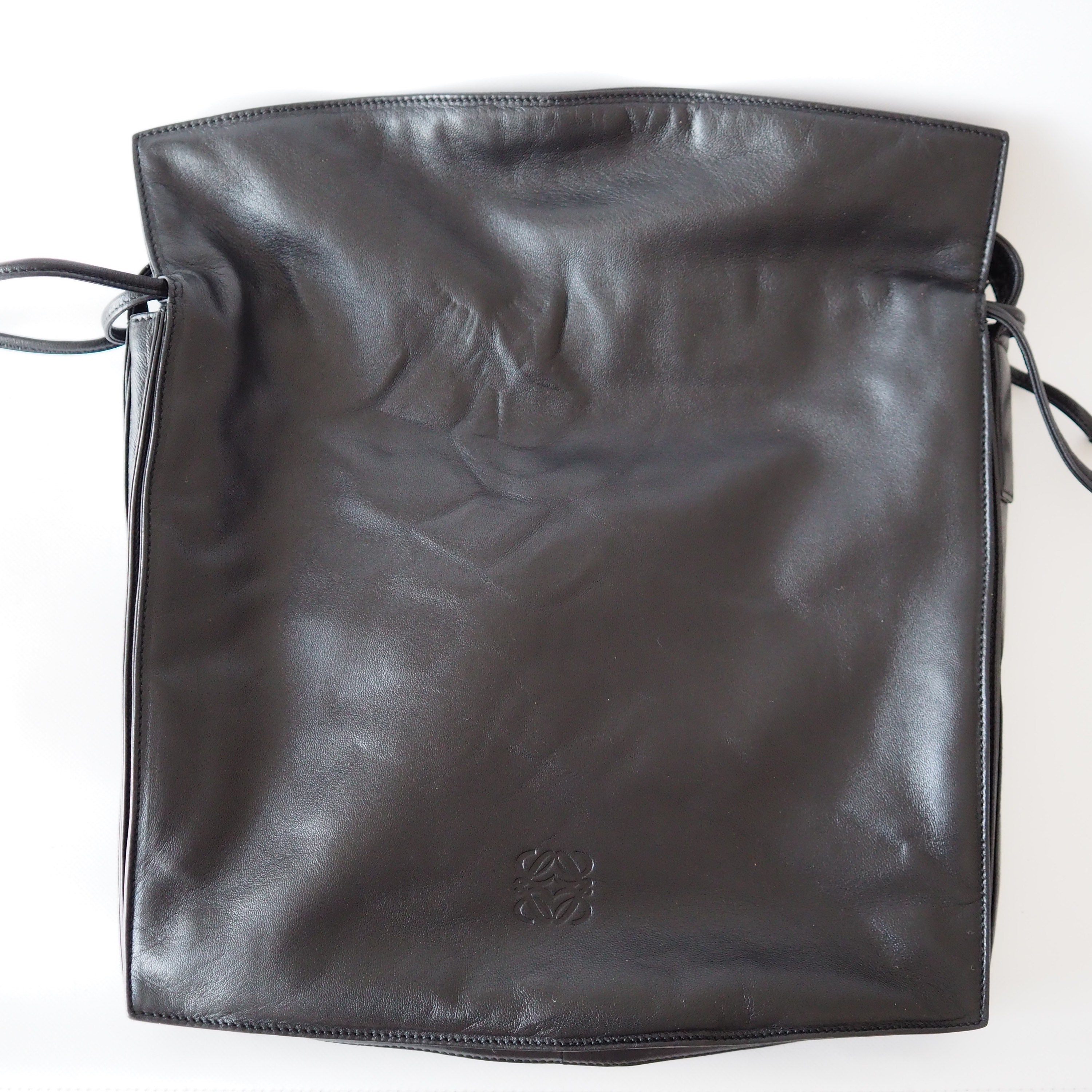 LOEWE Flamenco Anagram Shoulder bag Black Leather Vintage Authentic