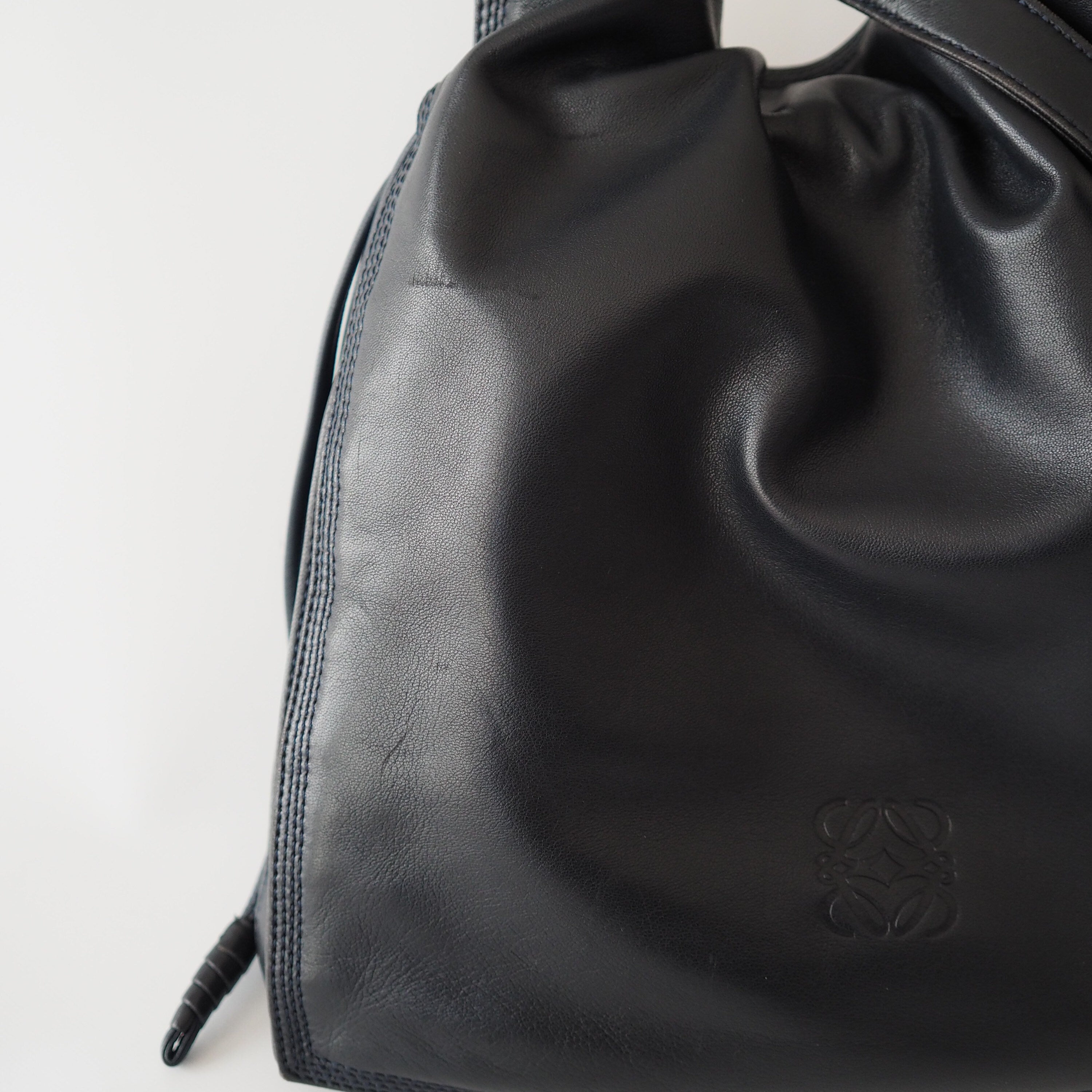 LOEWE Flamenco Anagram Shoulder bag Navy Leather Vintage Authentic