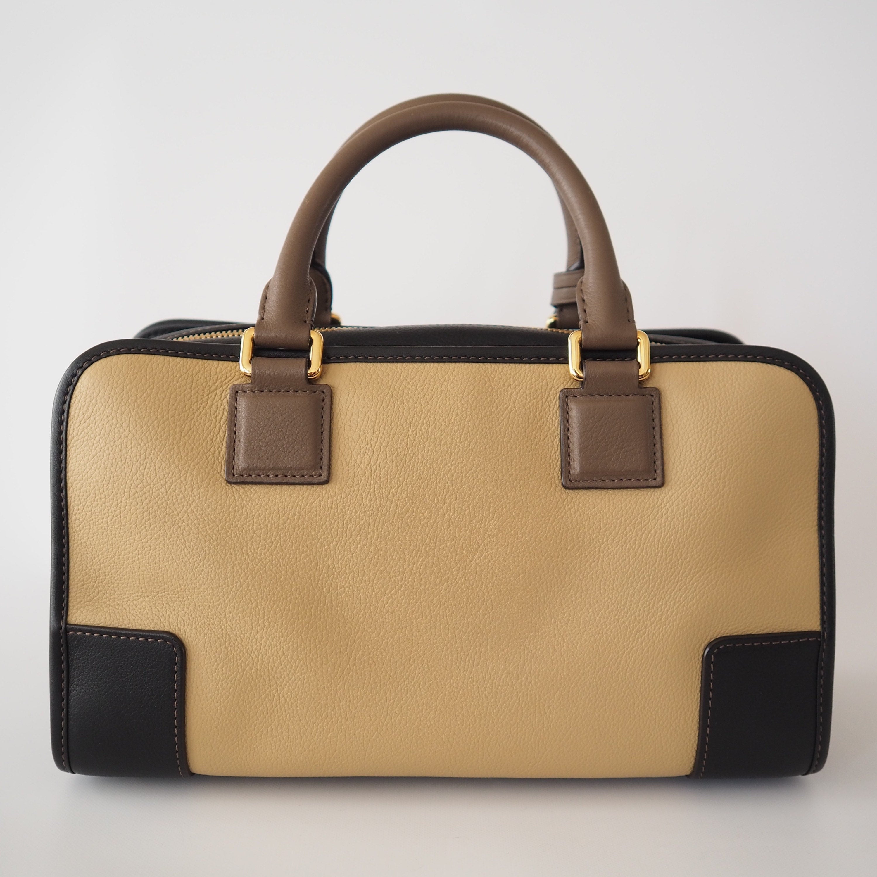 LOEWE Amazona 28 Anagram Hand Mini Boston Bag Leather Beige Brown Authentic