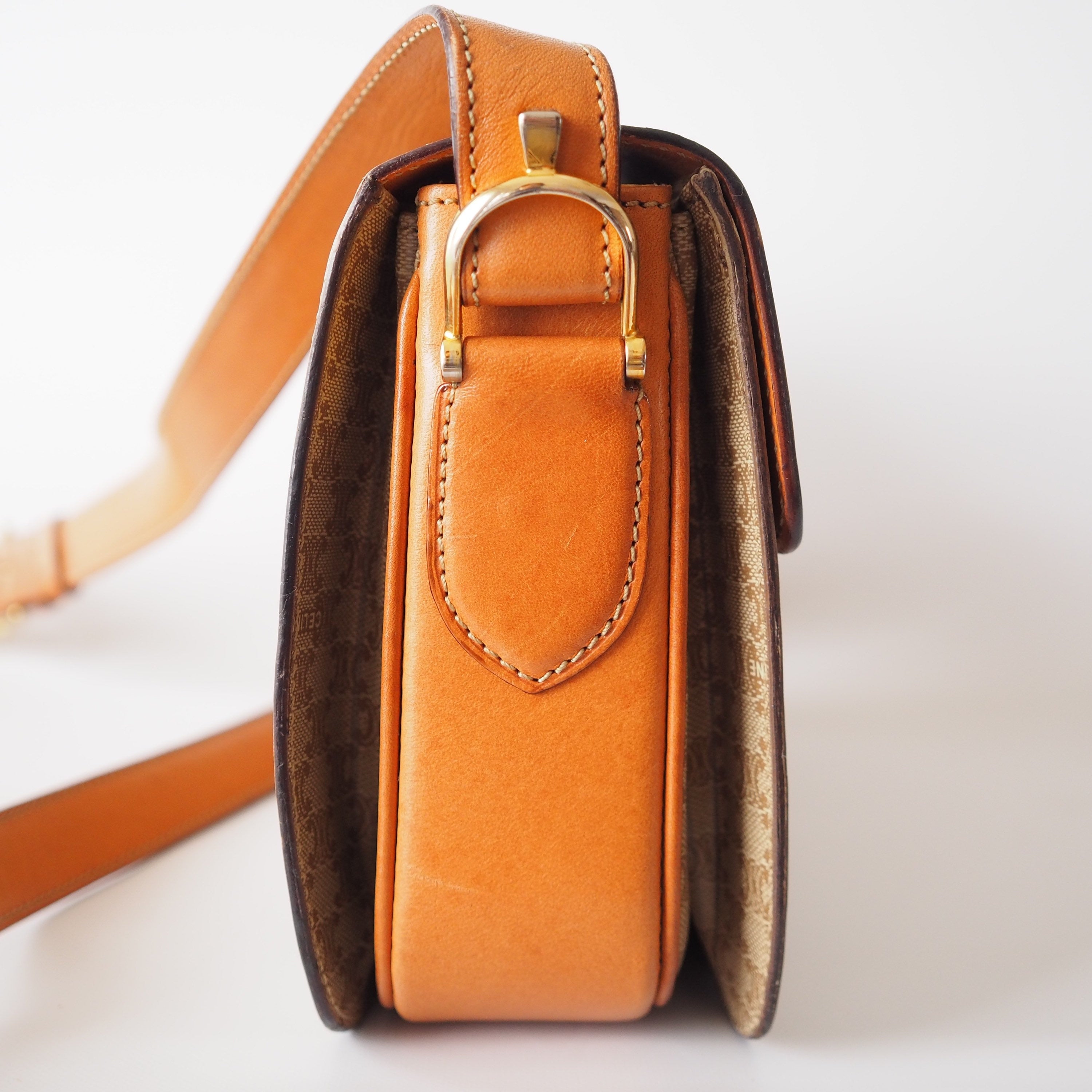 CELINE Macadam Carriage hardware Shoulder Bag Brown Authentic