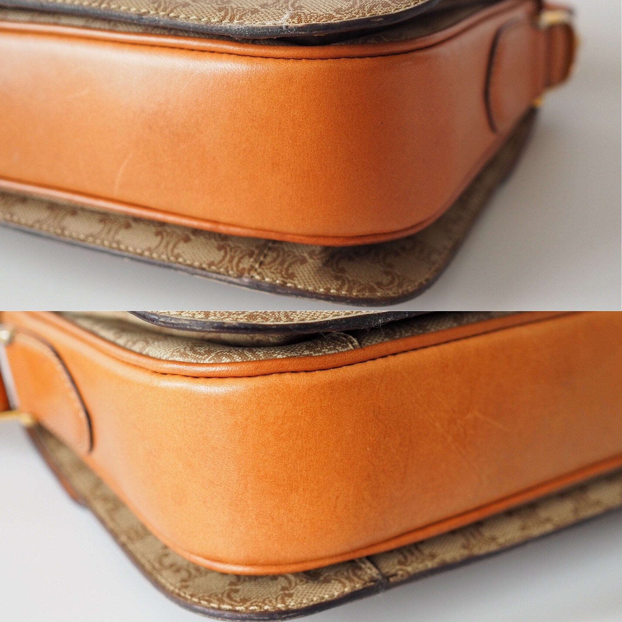 CELINE Macadam Carriage hardware Shoulder Bag Brown Authentic