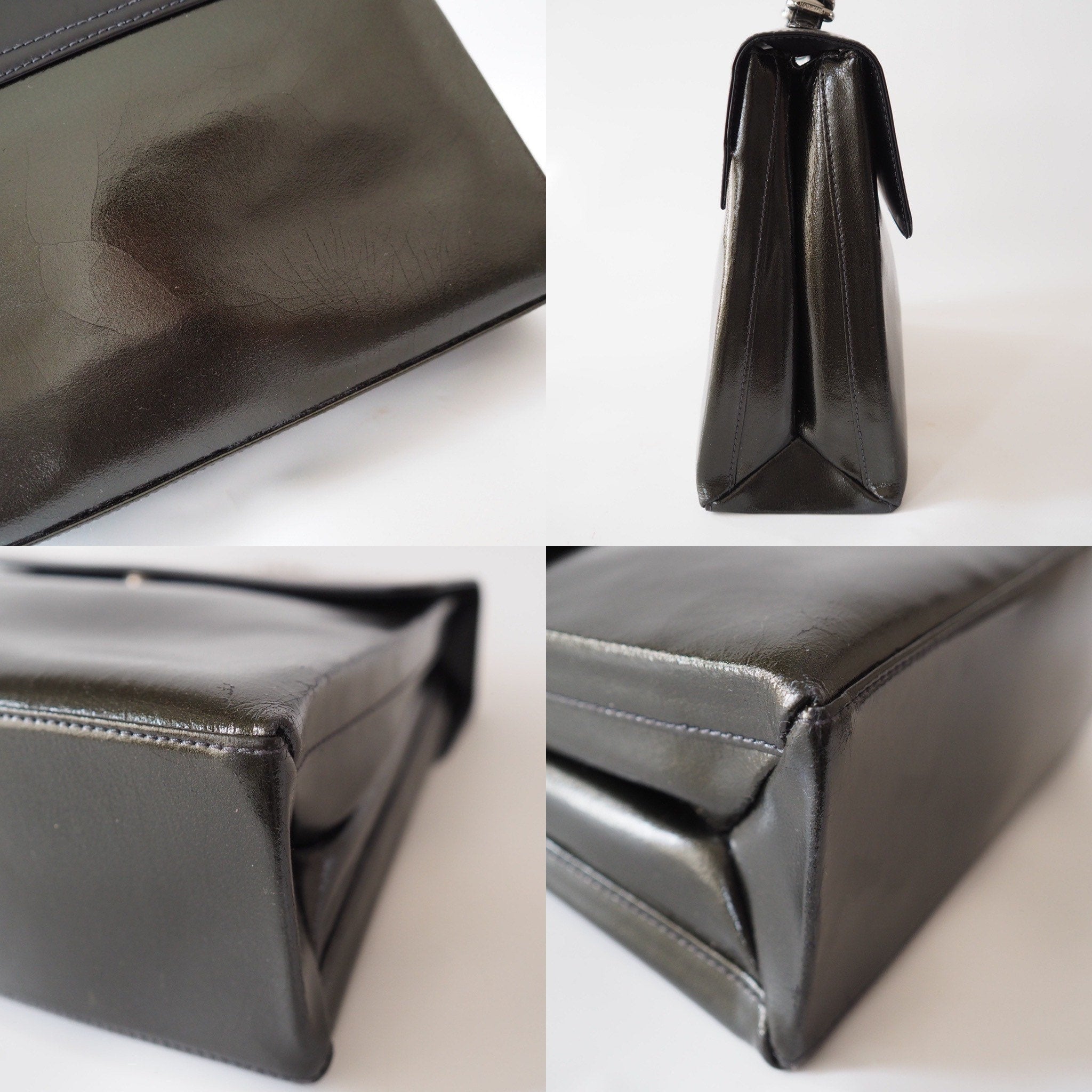 Authentic LOEWE VELAZQUEZ Hand Bag Black Combi Patent Leather Vintage