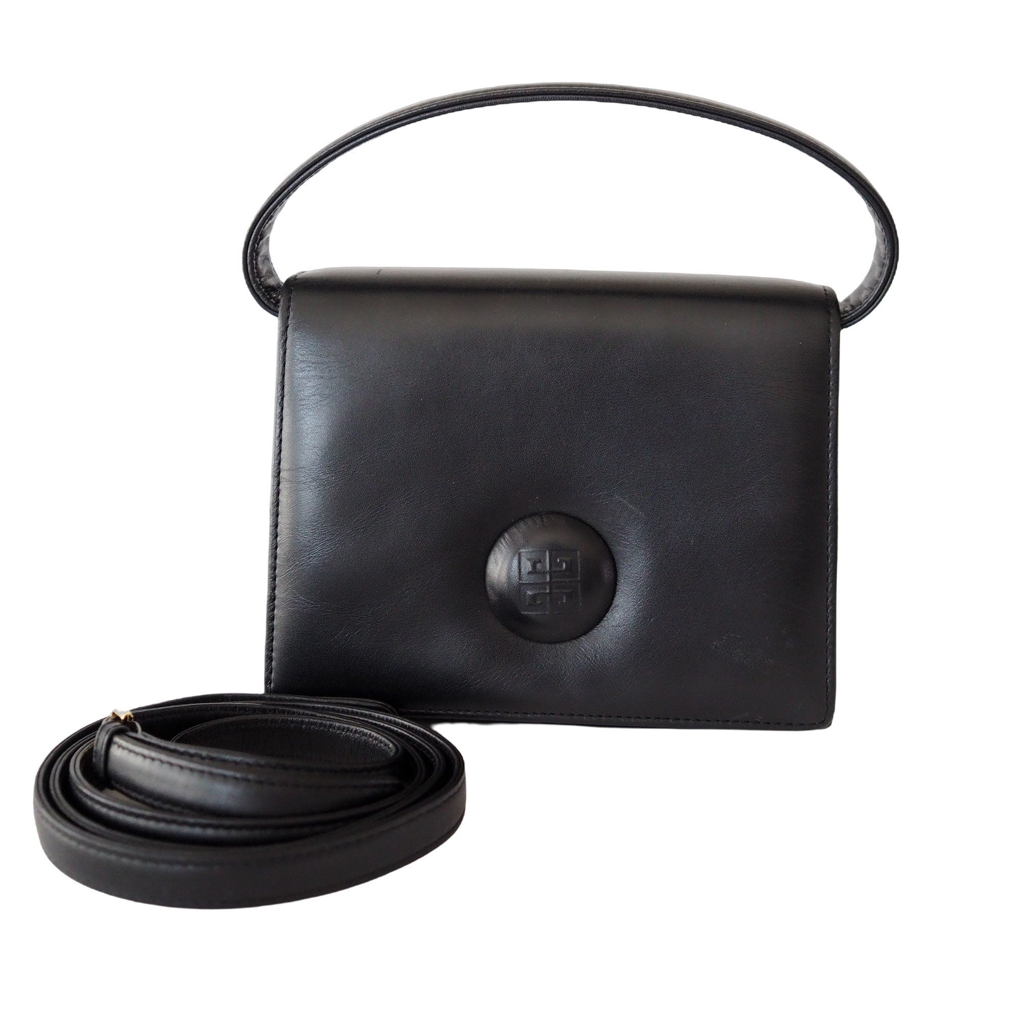 GIVENCHY Hand Shoulder Bag Leather Black Vintage Authentic