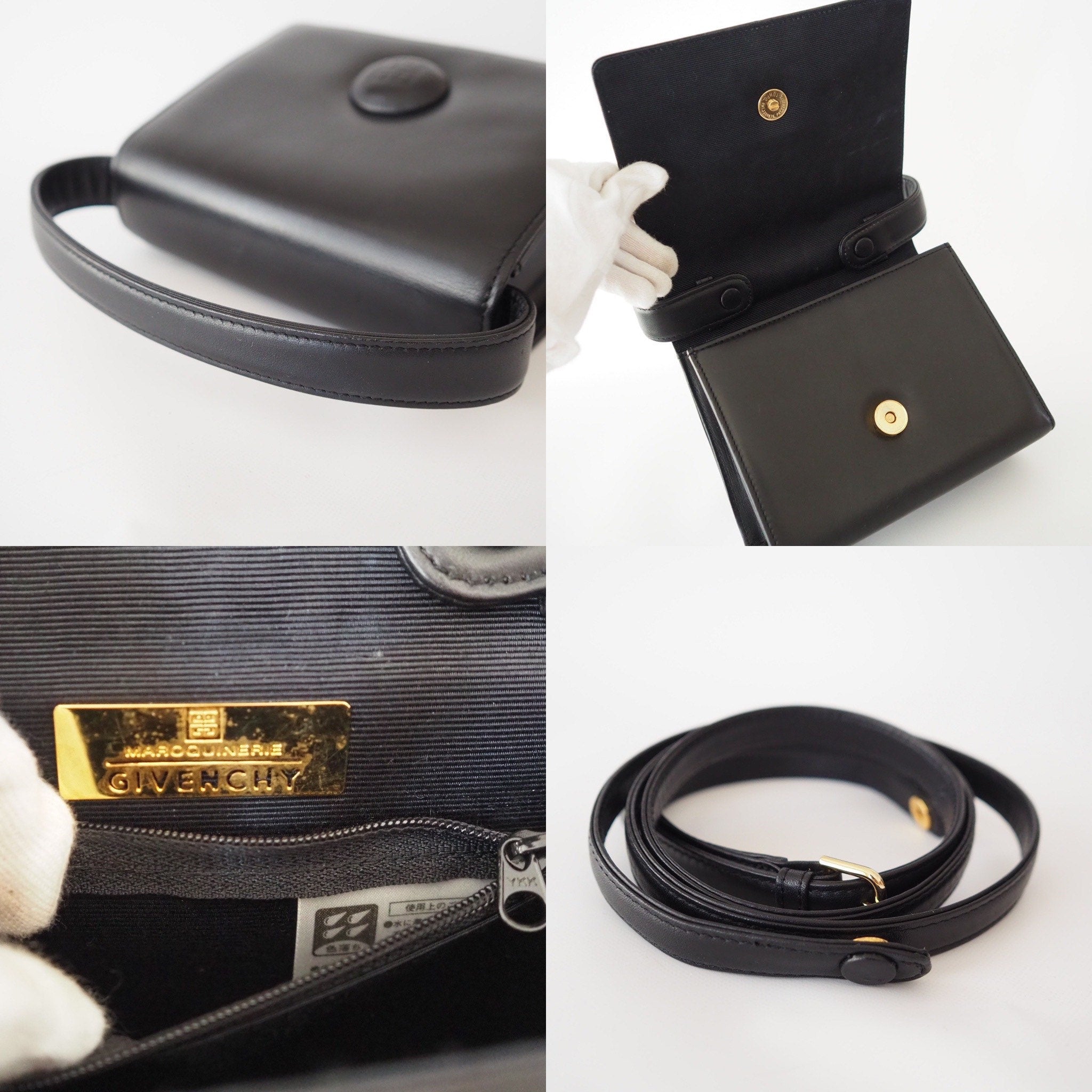 GIVENCHY Hand Shoulder Bag Leather Black Vintage Authentic