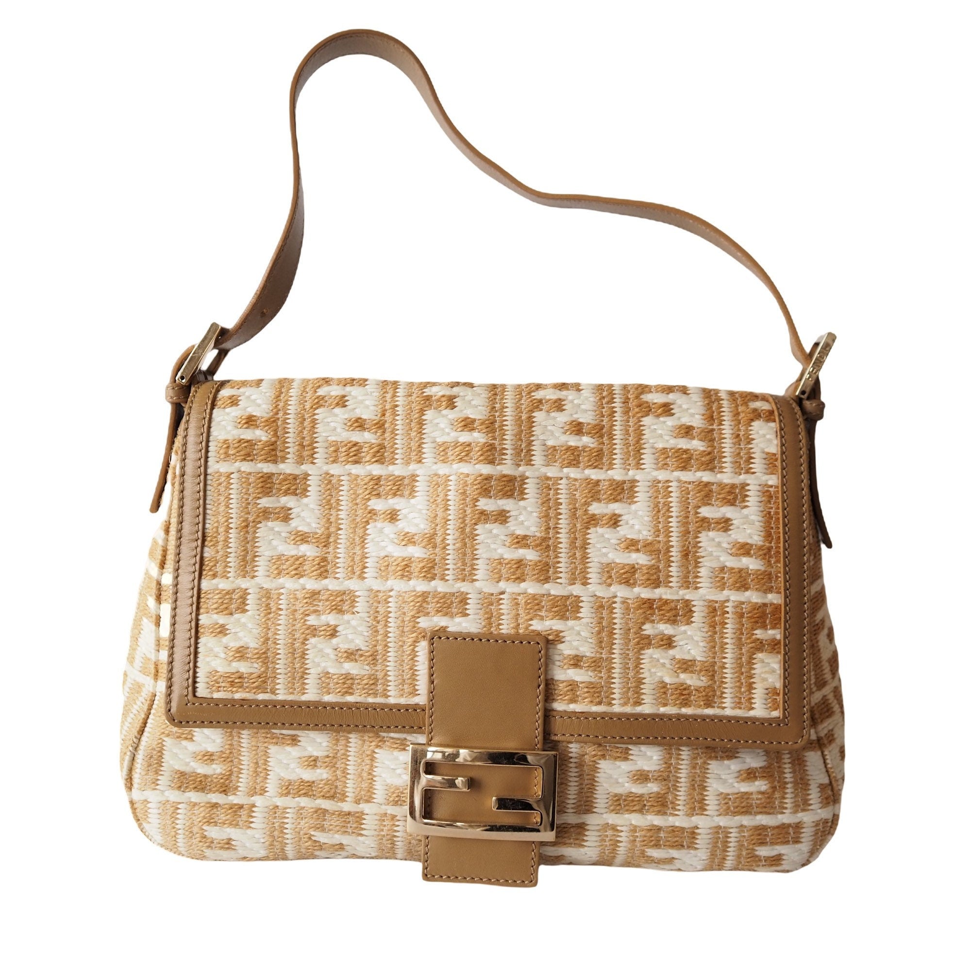 FENDI Mamma bucket Bag Zucca Hemp Leather Vintage Authentic