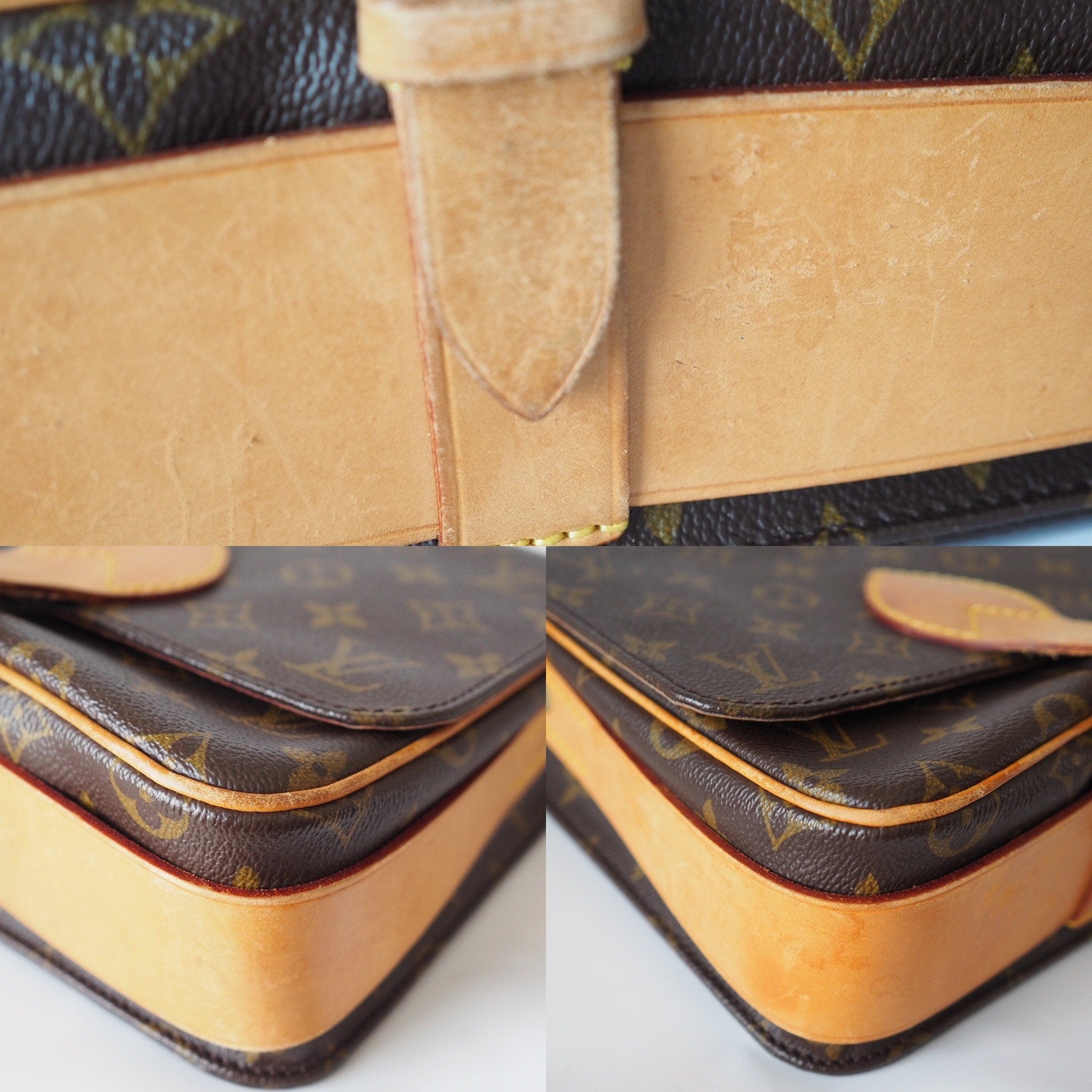 LOUIS VUITTON Authentic Monogram Cartouchiere MM Cross Body Shoulder Bag Lv Vintage