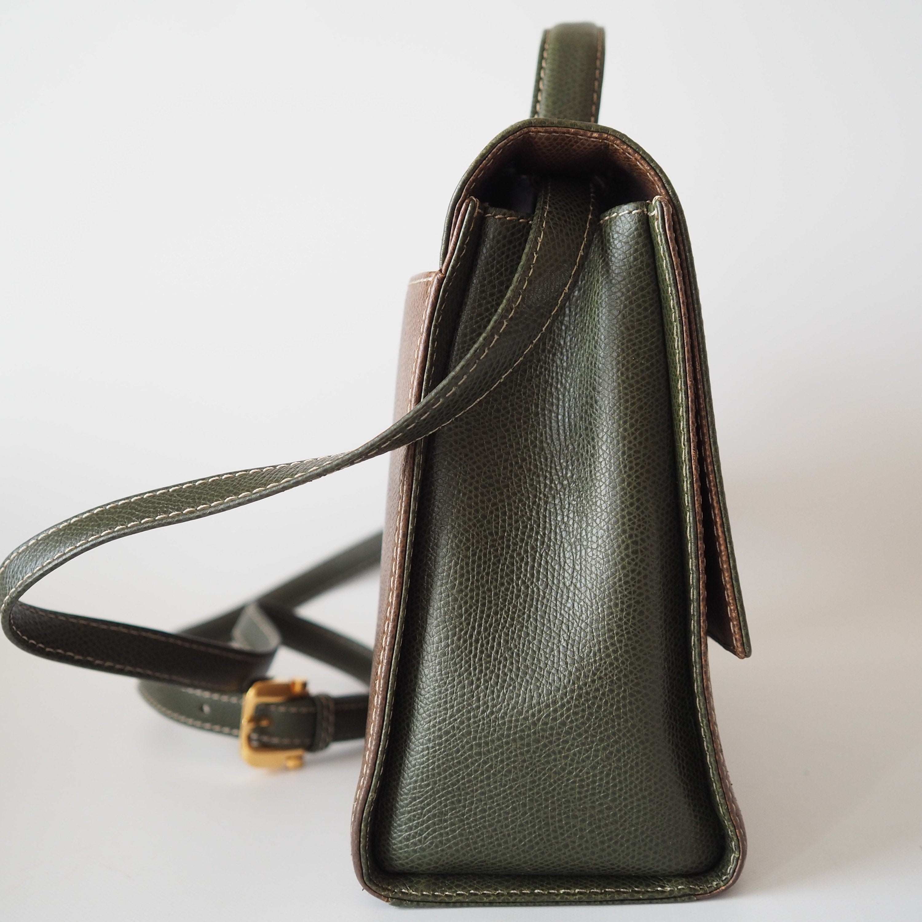 LOEWE Anagram 2way Hand Bag Green Brown Combi Leather Vintage Authentic