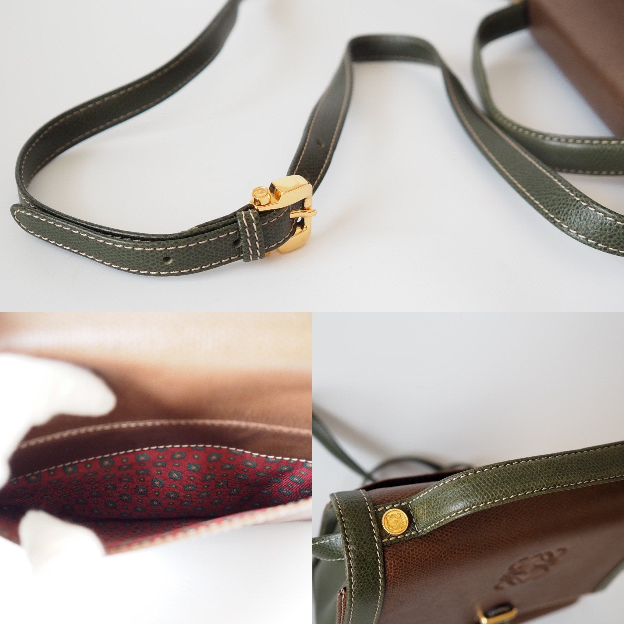 LOEWE Anagram 2way Hand Bag Green Brown Combi Leather Vintage Authentic