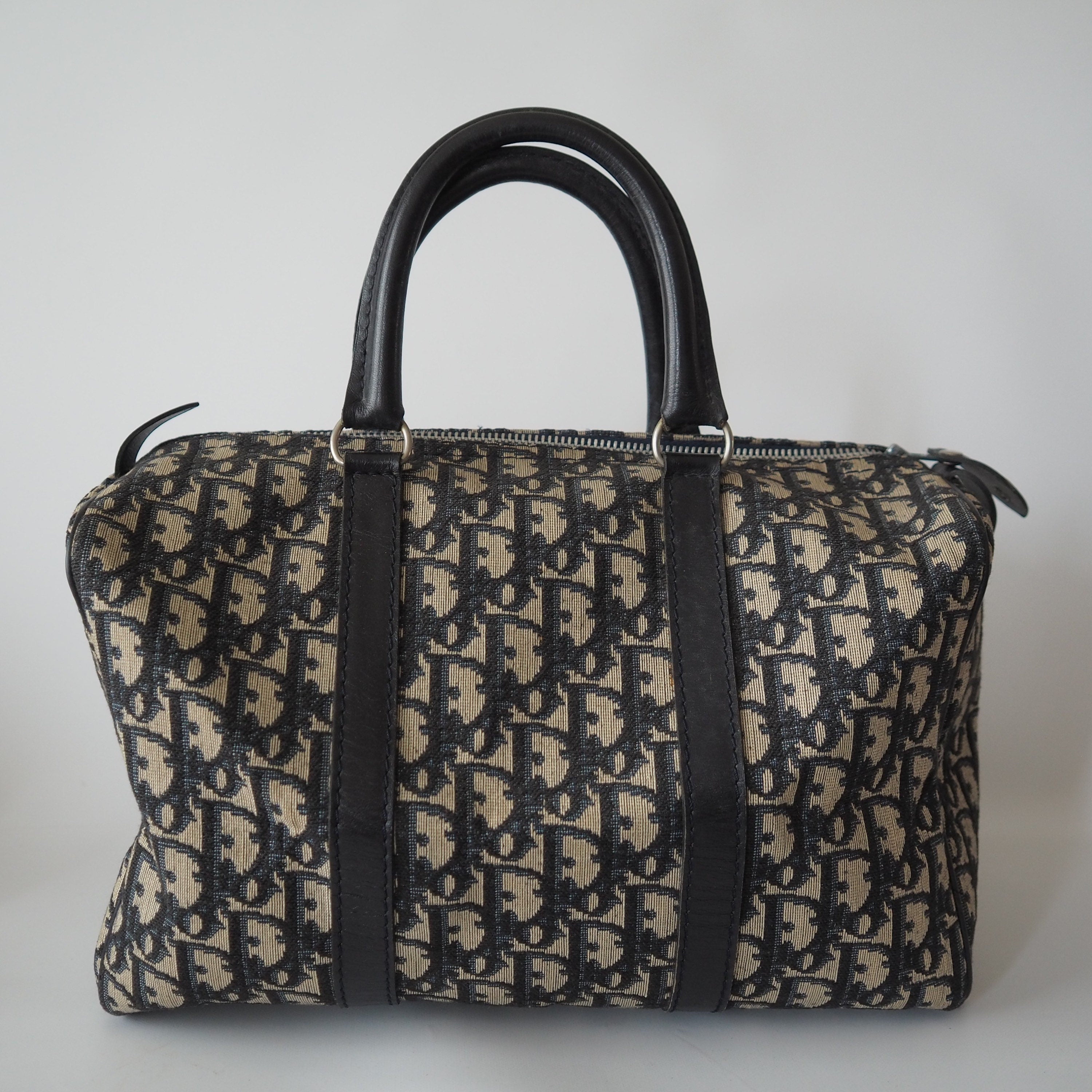 Christian Dior Trotter Boston Hand Bag Navy Canvas Vintage Authentic