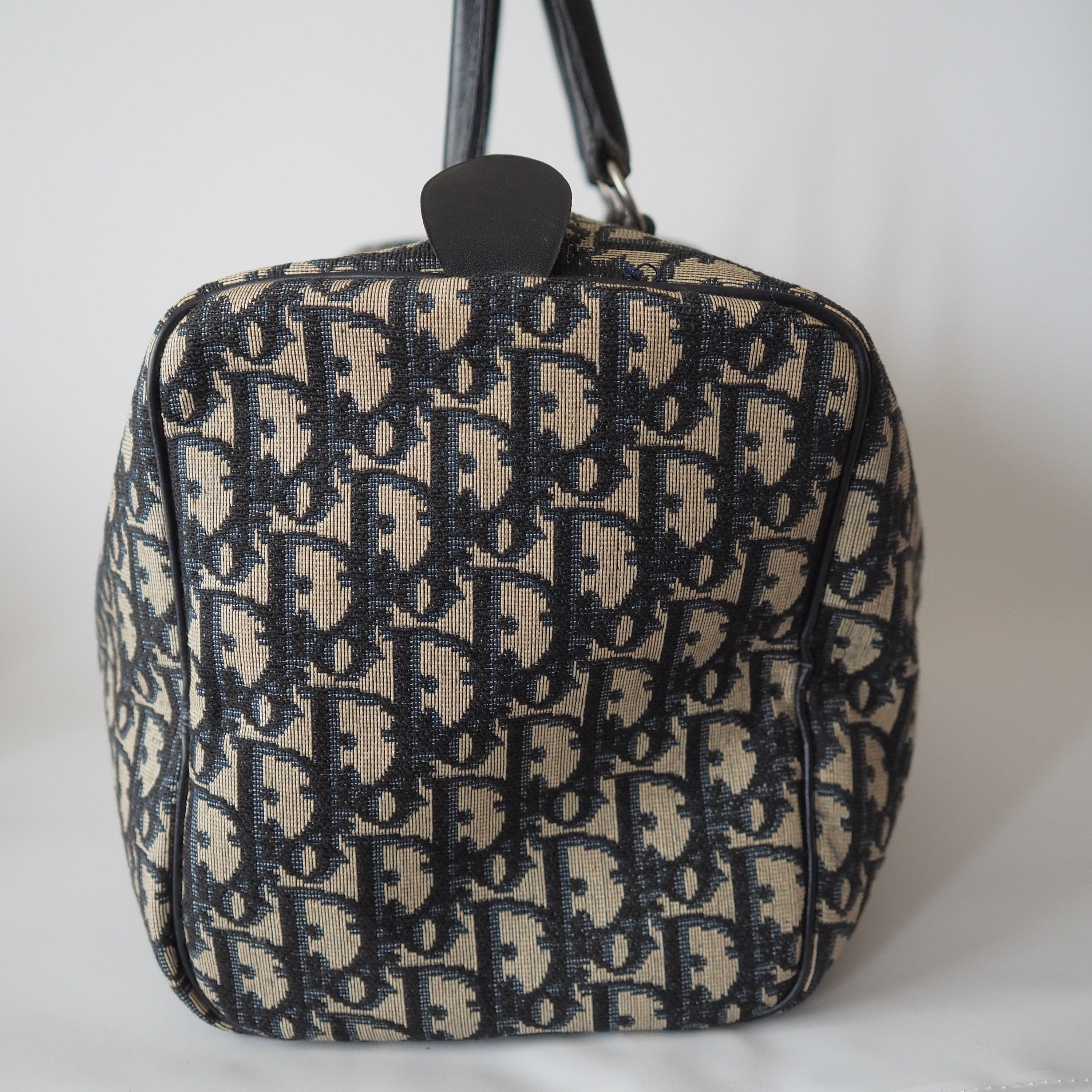 Christian Dior Trotter Boston Hand Bag Navy Canvas Vintage Authentic