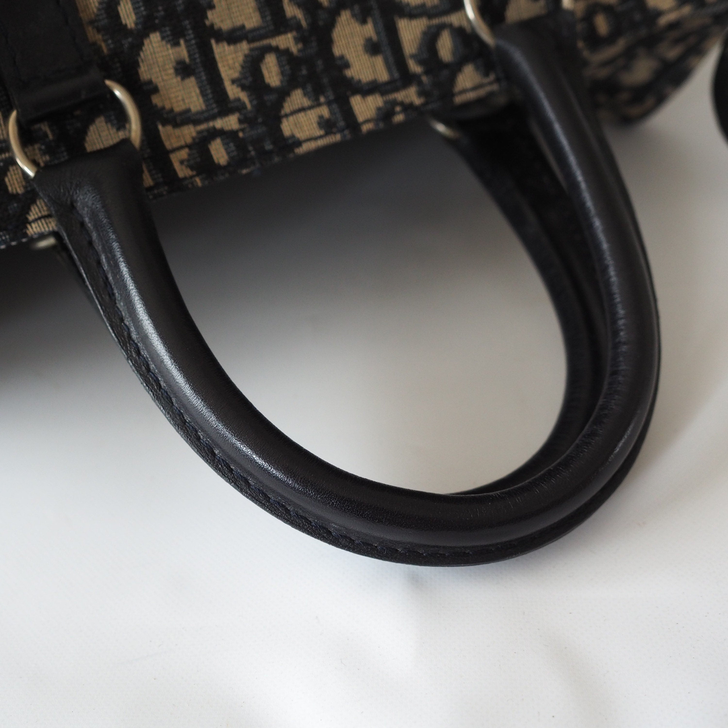 Christian Dior Trotter Boston Hand Bag Navy Canvas Vintage Authentic