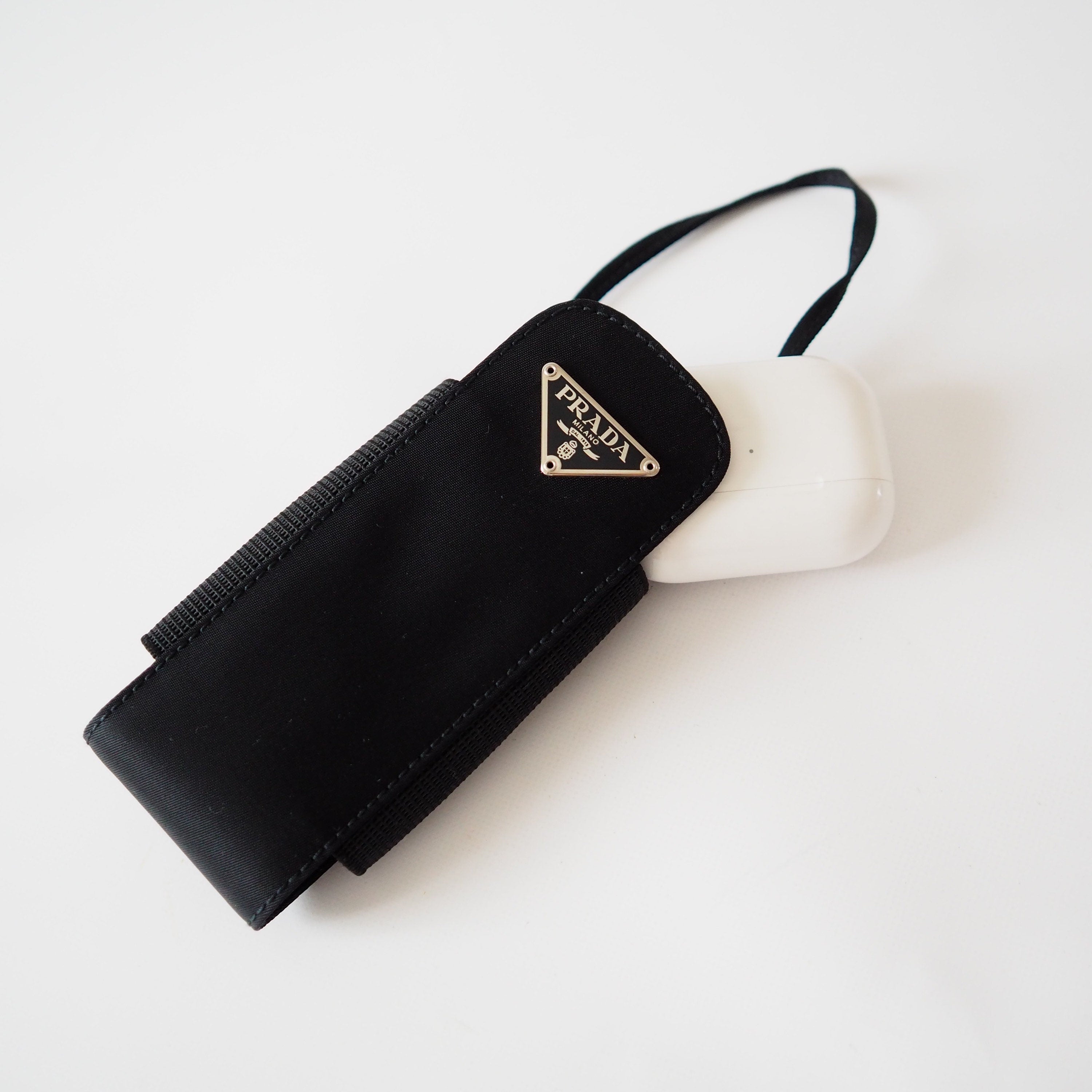 PRADA Nylon Phone IQOS Airpots Case Pouch Black Logo Purse Authentic