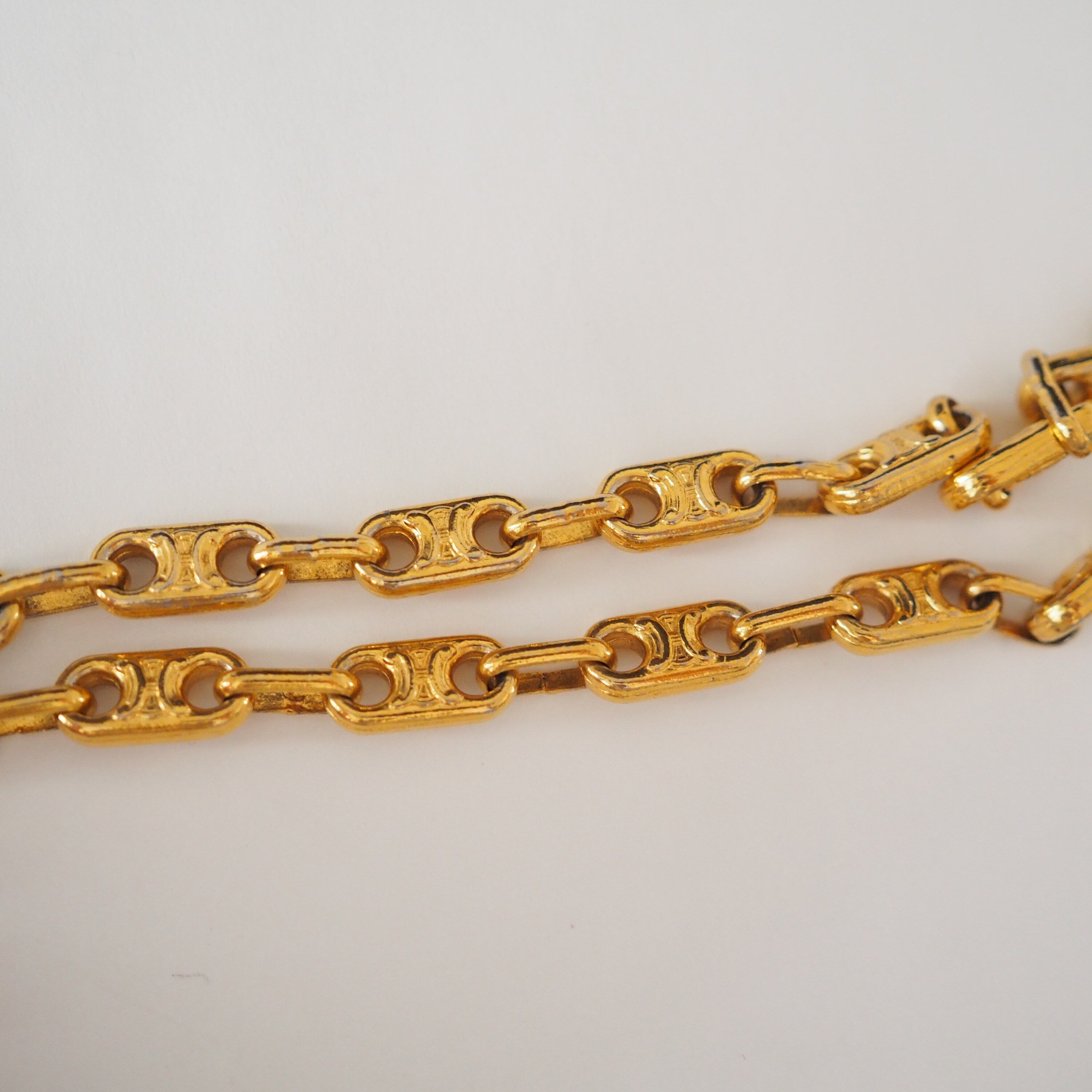 CELINE Macadam Necklace Vintage Metal Gold Authentic