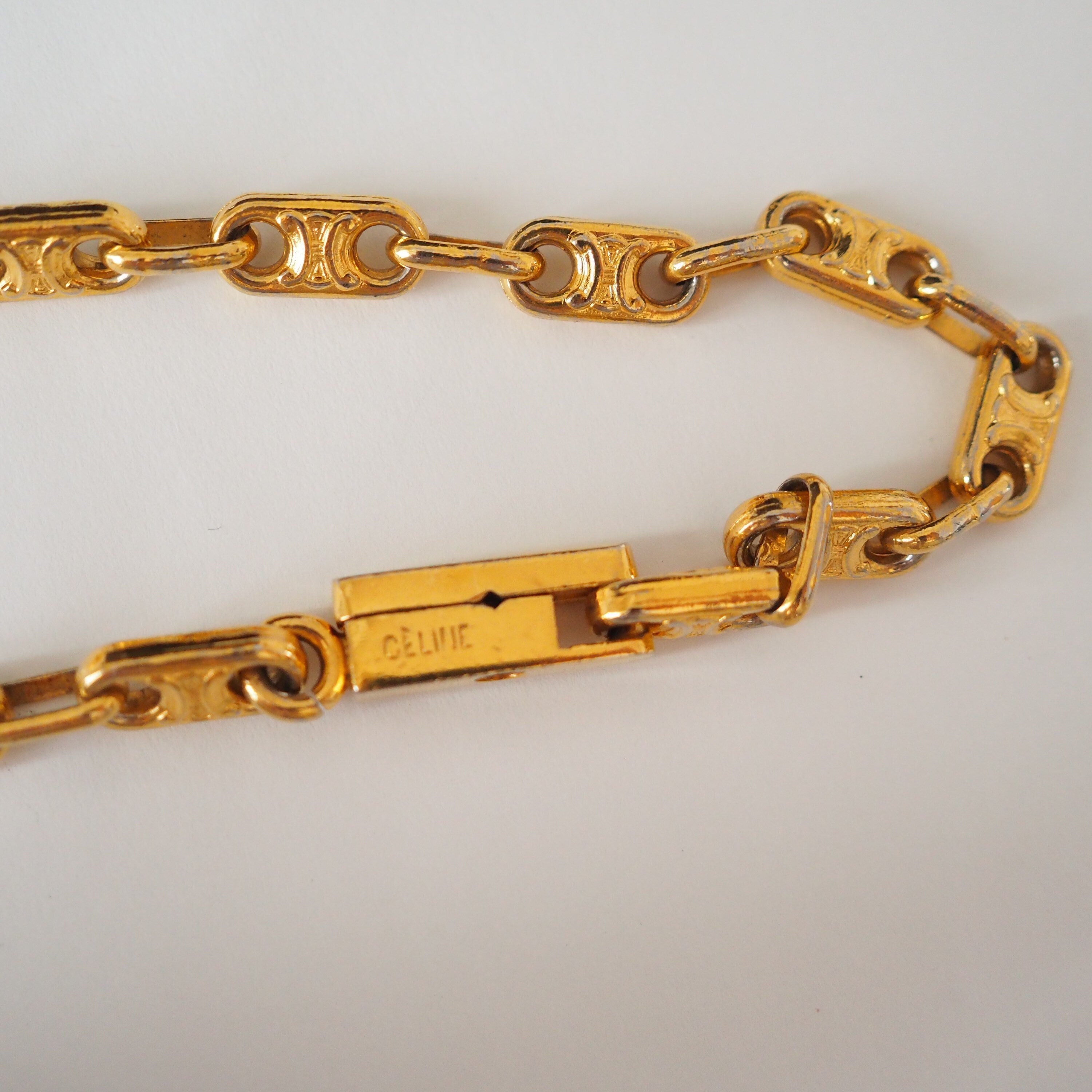 CELINE Macadam Necklace Vintage Metal Gold Authentic