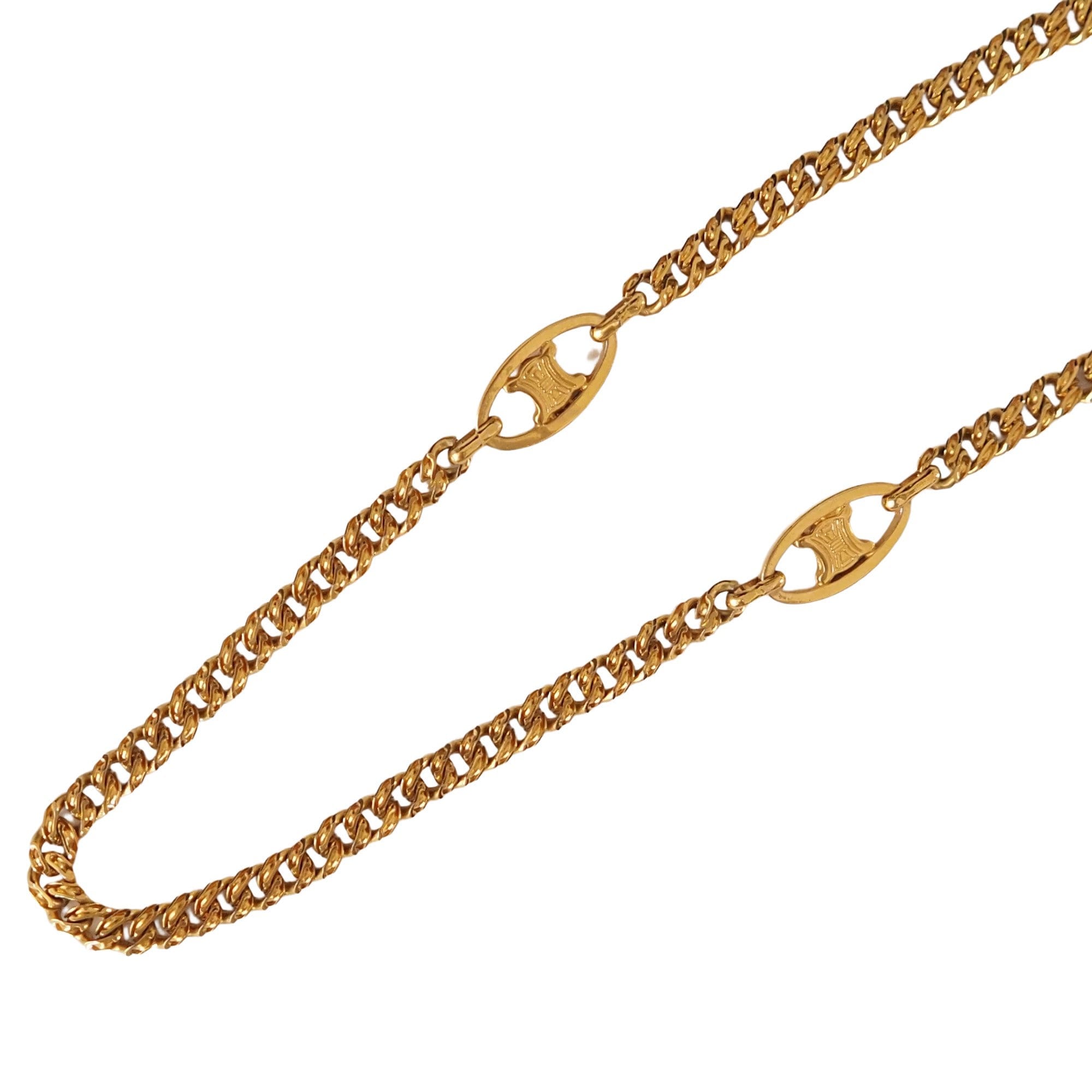 CELINE Macadam Necklace Vintage Metal Gold Authentic